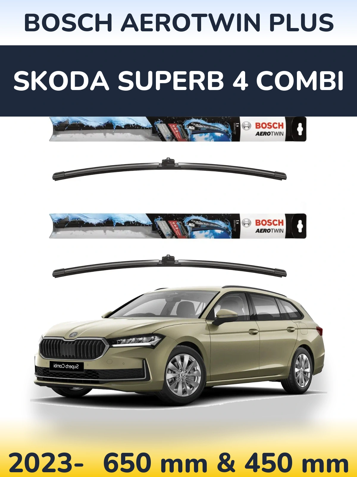 Komplet przednich wycieraczek BOSCH AeroTwin Plus 650 & 450 mm do Skoda Superb 4 Combi 2023-2026