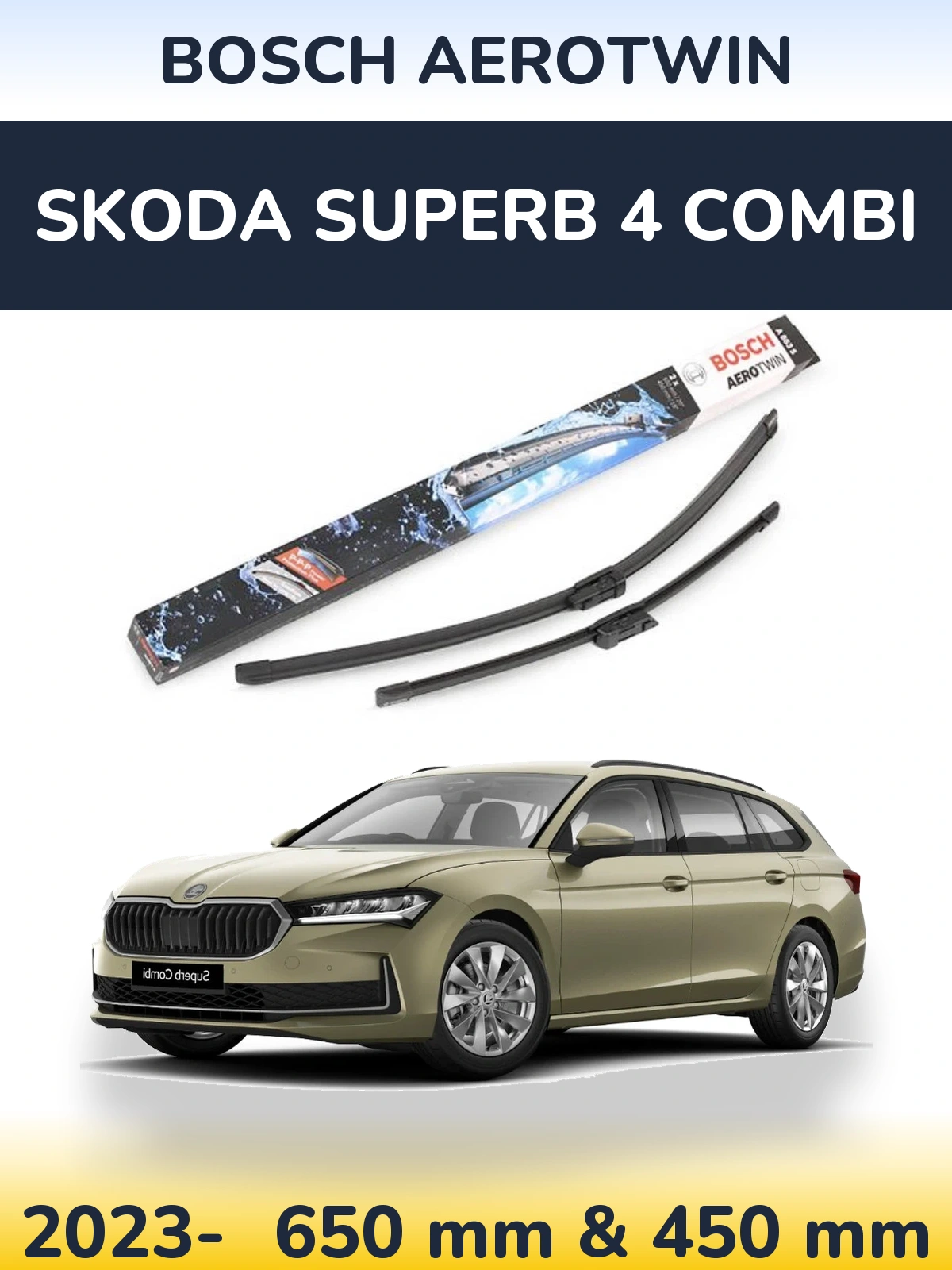 Komplet przednich wycieraczek BOSCH AeroTwin 650 & 450 mm do Skoda Superb 4 Combi 2023-2026