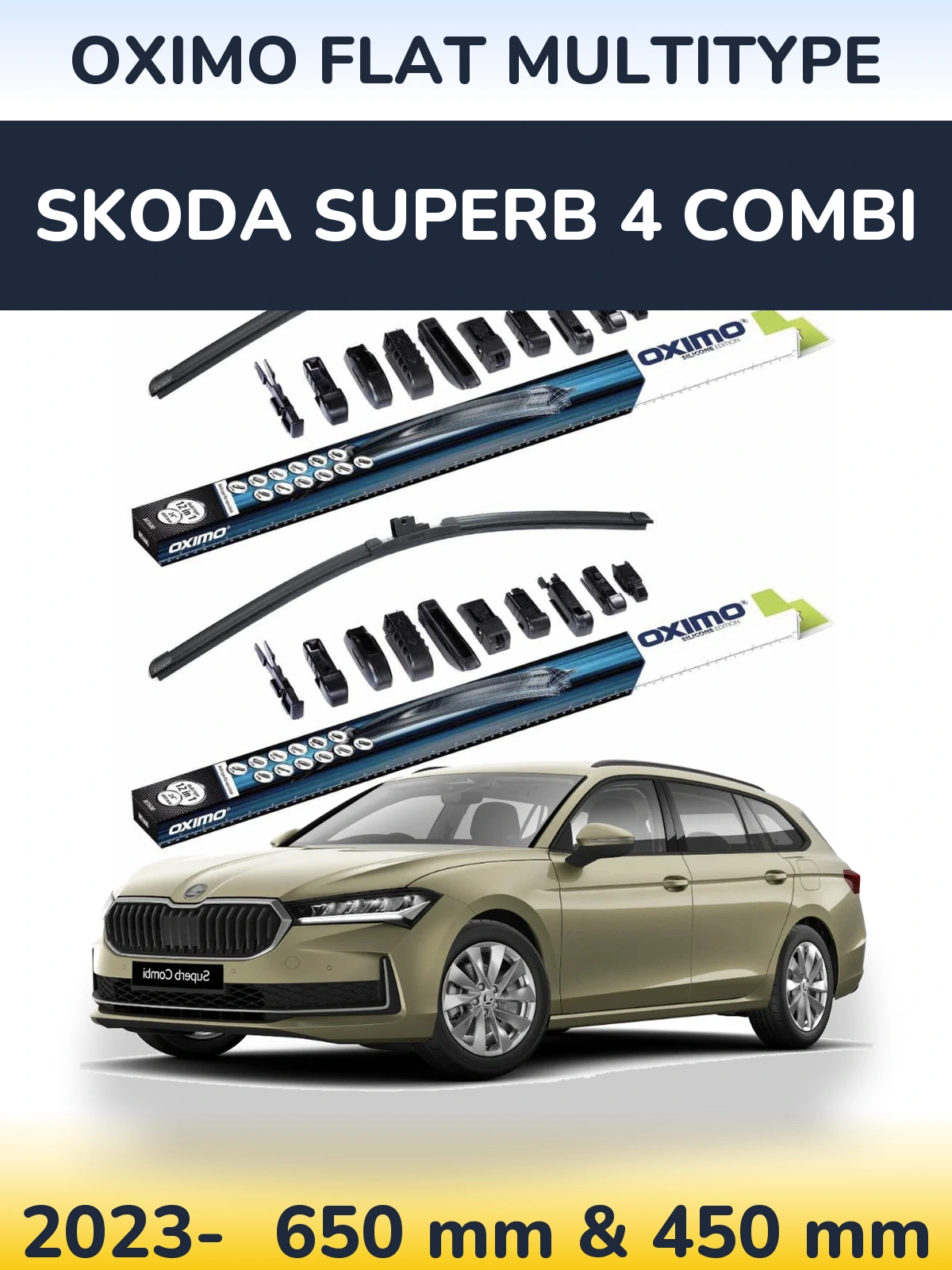 Komplet przednich wycieraczek Oximo Flat MultiType 650 & 450 mm do Skoda Superb 4 Combi 2023-2026