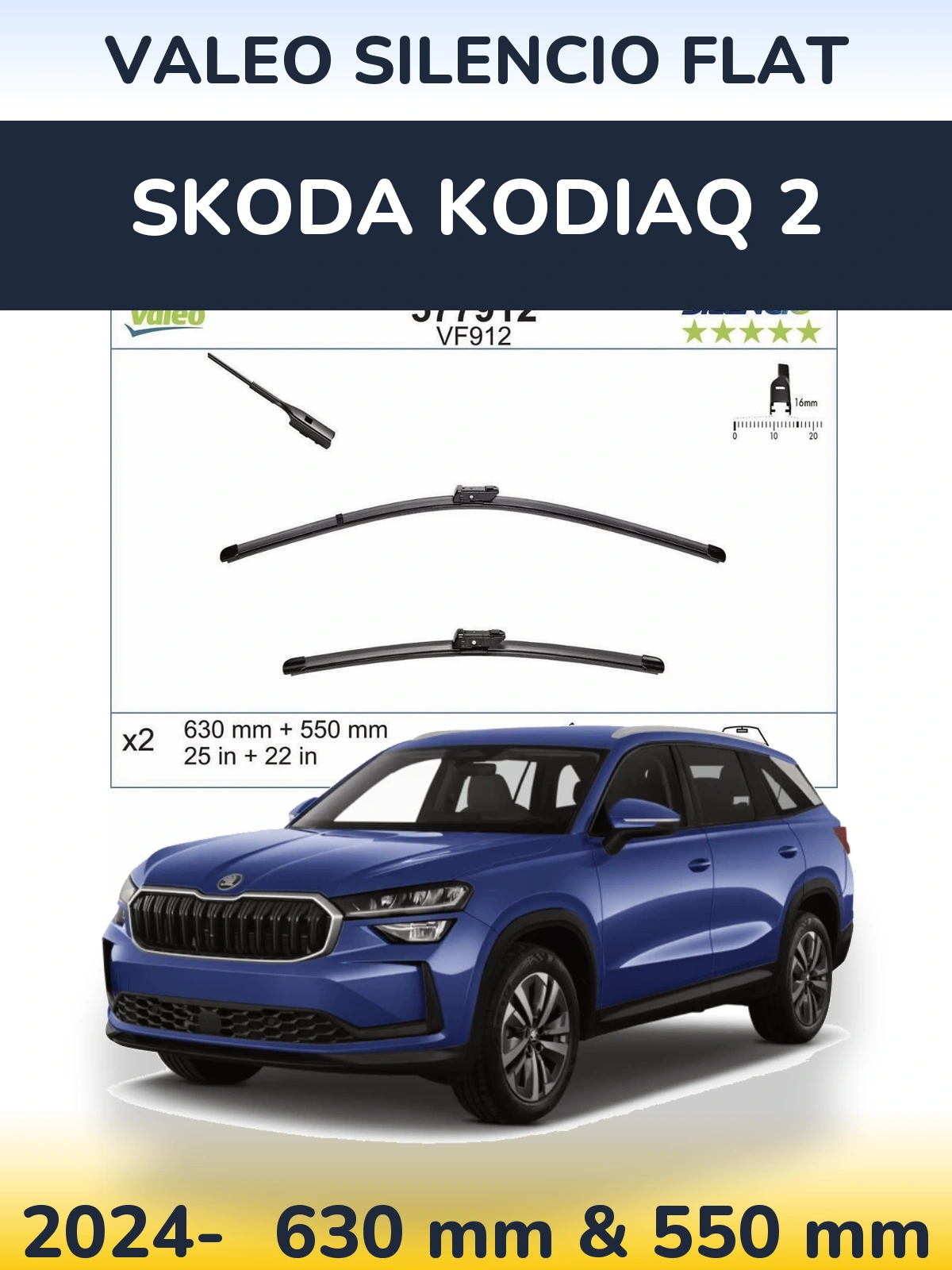 Komplet przednich wycieraczek Valeo Silencio Flat 630 & 550 mm do Skoda Kodiaq 2 2024-2026