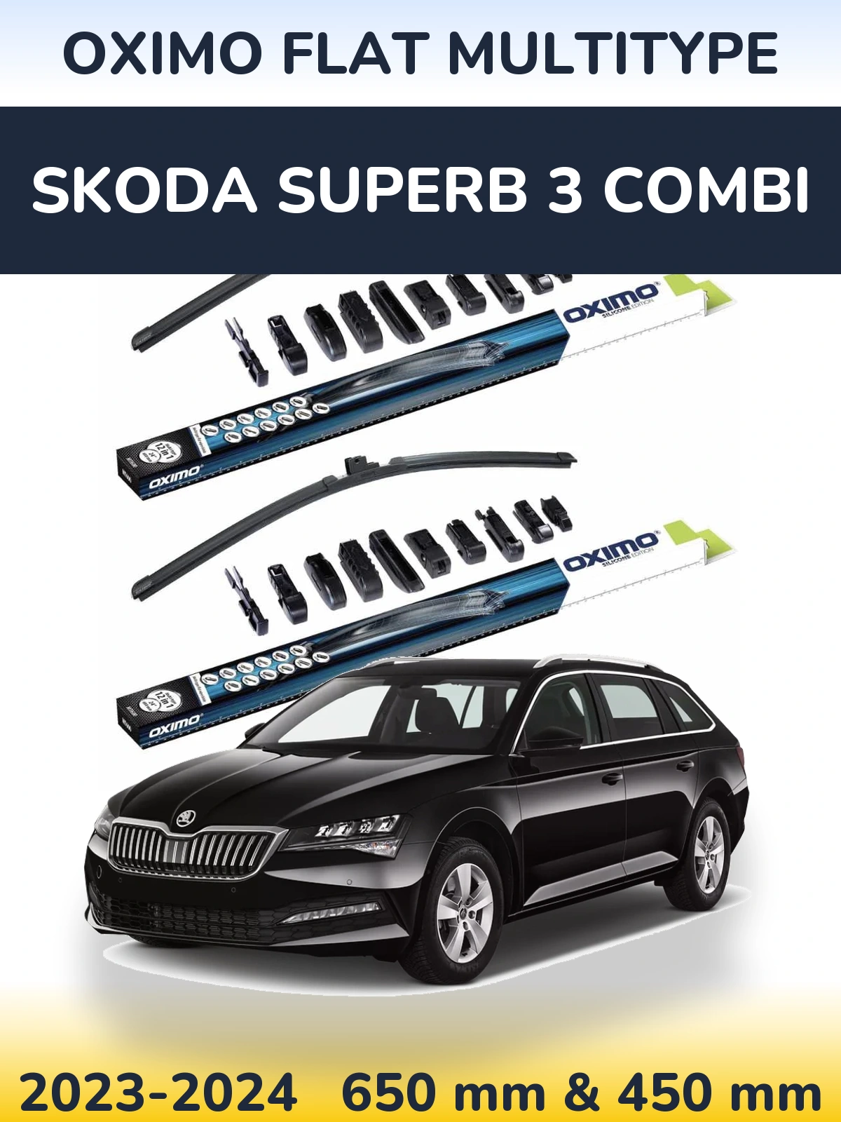 Komplet przednich wycieraczek Oximo Flat MultiType 650 & 450 mm do Skoda Superb 3 Combi 2023-2024