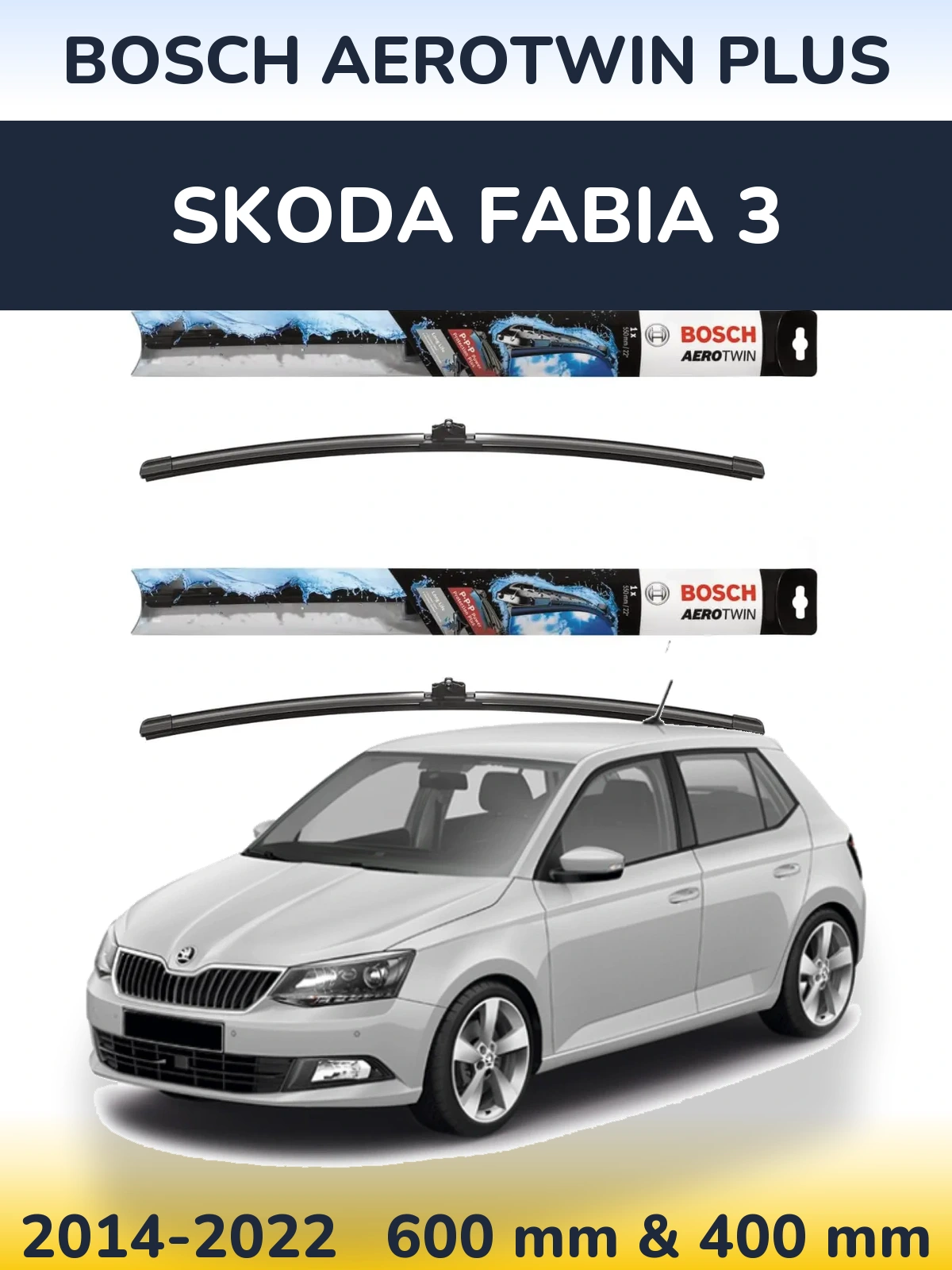 Komplet przednich wycieraczek BOSCH AeroTwin Plus 600 & 400 mm do Skoda Fabia 3 2014-2022