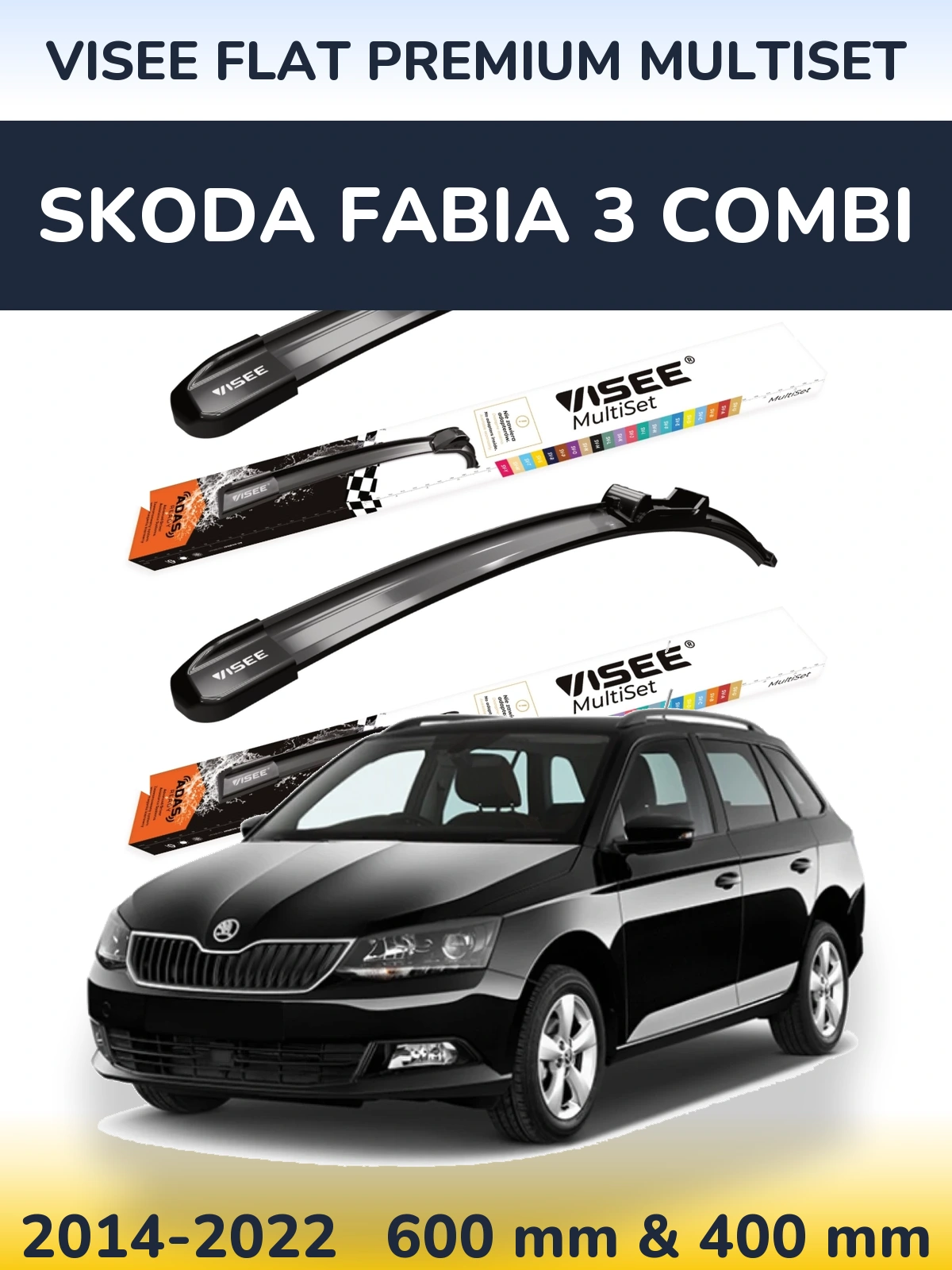 Front wiper blade set VISEE FLAT PREMIUM MultiSet 600 & 400 mm for Skoda Fabia 3 Combi 2014-2022