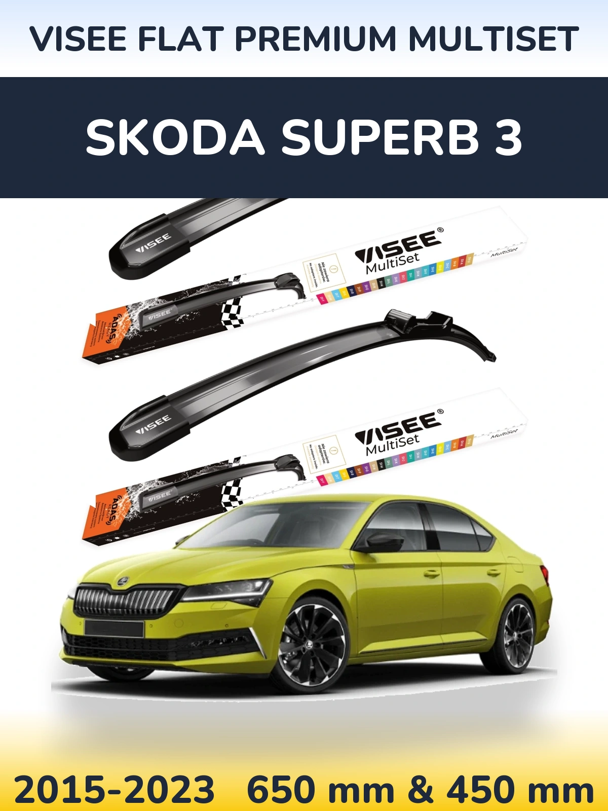 Komplet przednich wycieraczek VISEE FLAT PREMIUM MultiSet 650 & 450 mm do Skoda Superb 3 2015-2023