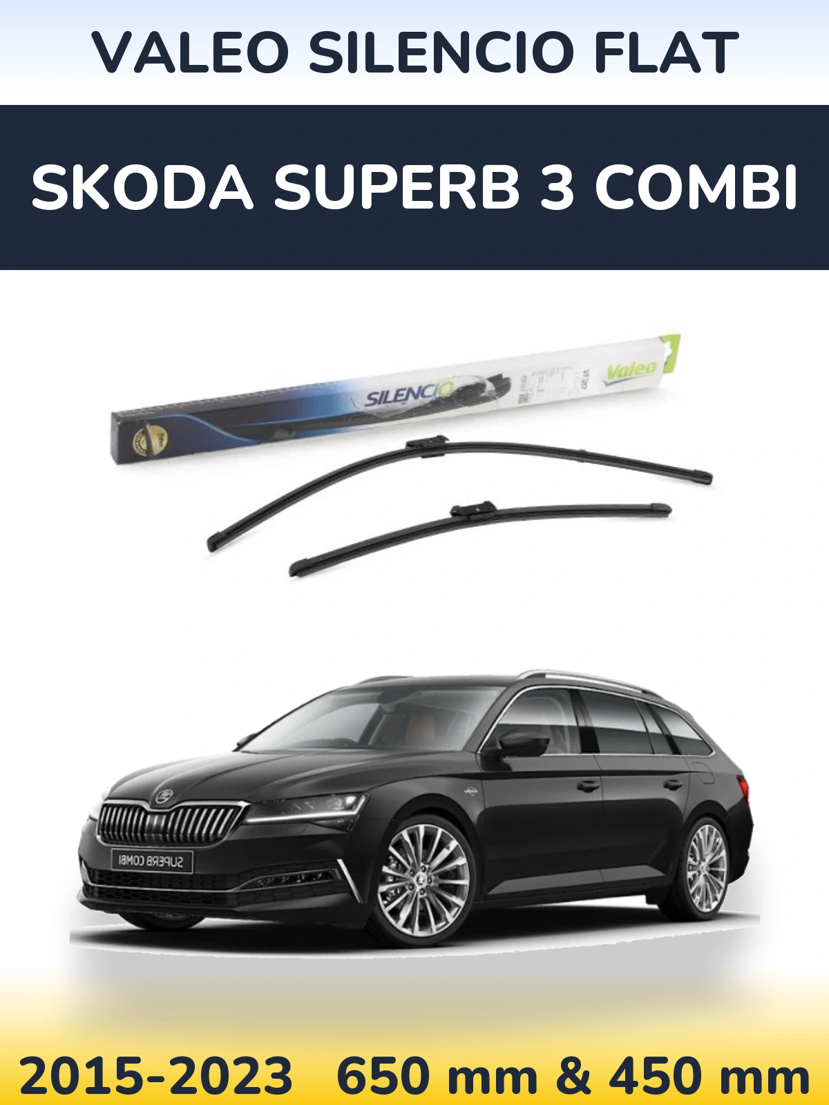 Комплект передних дворников Valeo Silencio Flat 650 & 450 мм для Skoda Superb 3 Combi 2015-2023