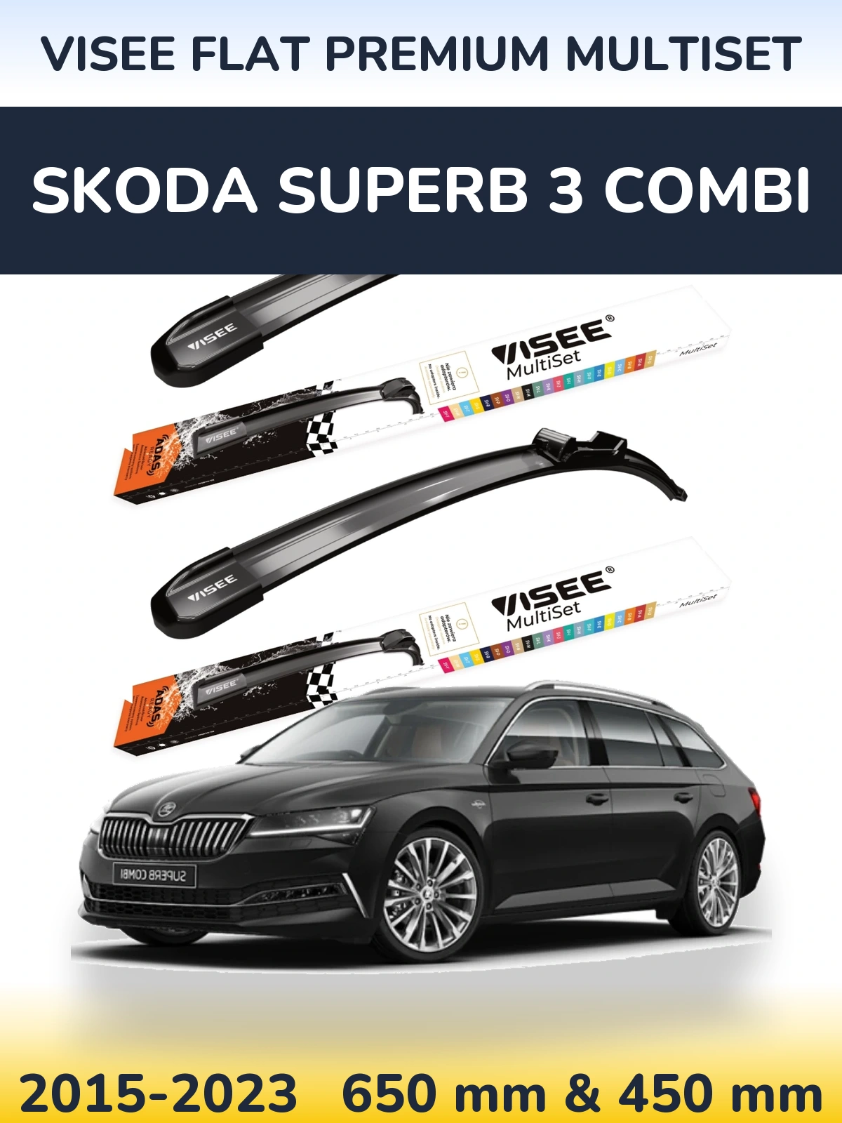 Комплект передних дворников VISEE FLAT PREMIUM MultiSet 650 & 450 мм для Skoda Superb 3 Combi 2015-2023
