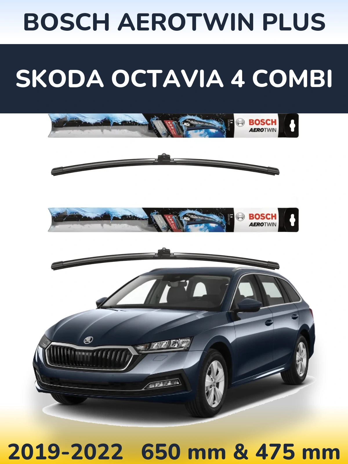 Komplet przednich wycieraczek BOSCH AeroTwin Plus 650 & 475 mm do Skoda Octavia 4 Combi 2019-2022
