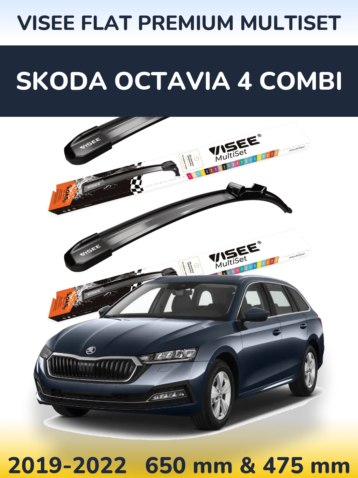 Komplet przednich wycieraczek VISEE FLAT PREMIUM MultiSet 650 & 475 mm do Skoda Octavia 4 Combi 2019-2022