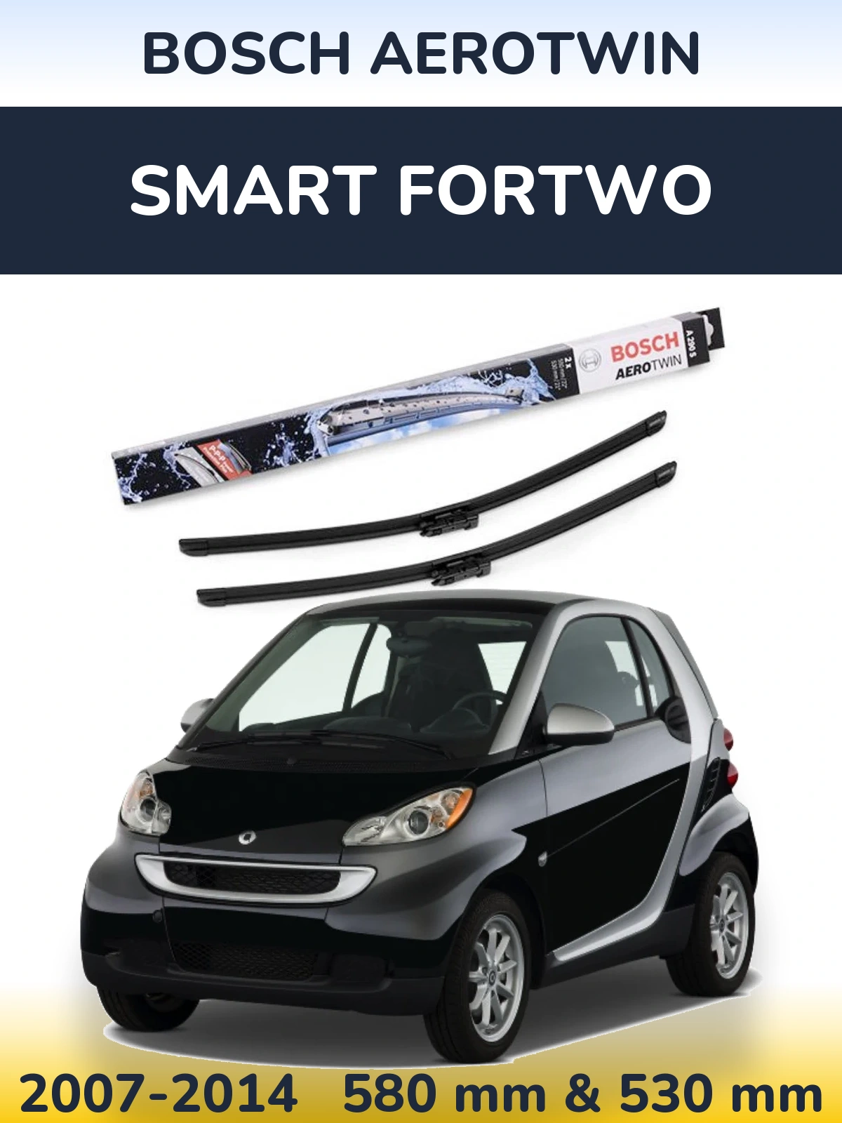 Komplet przednich wycieraczek BOSCH AeroTwin 550 & 530 mm do Smart Fortwo 2007-2014