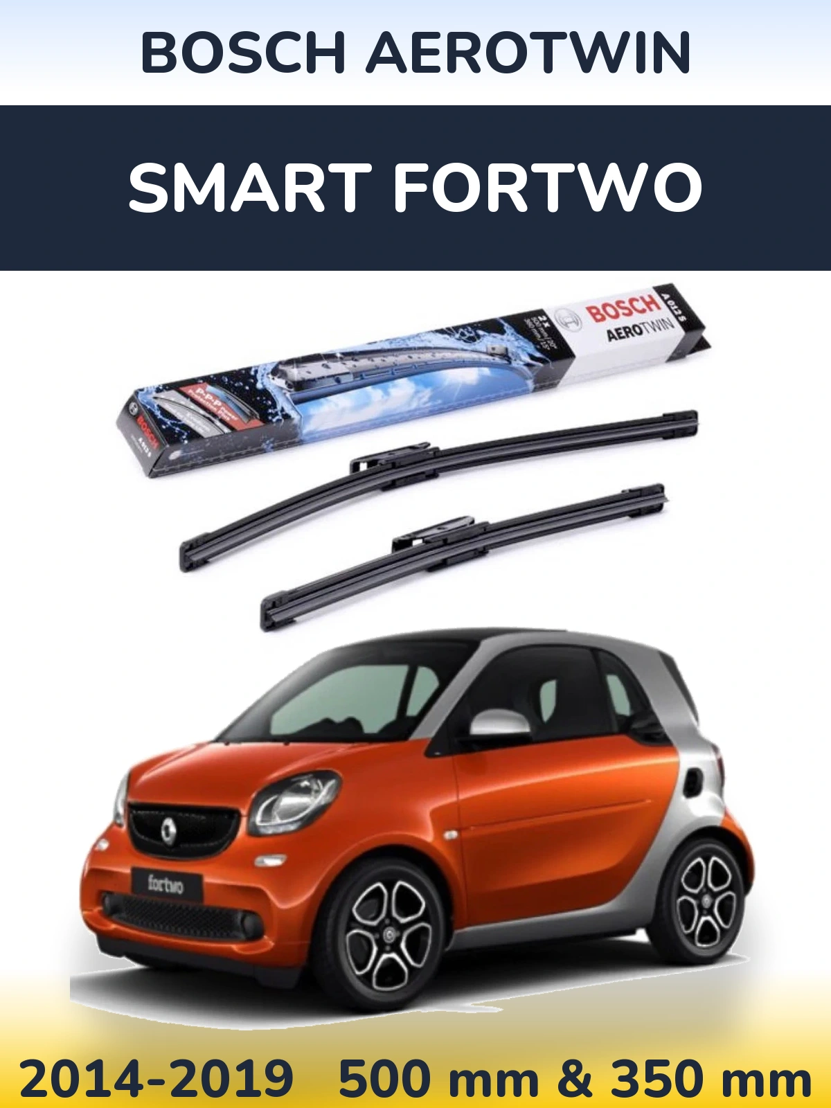 Комплект передних дворников BOSCH AeroTwin 500 & 360 мм для Smart Fortwo 2014-2019