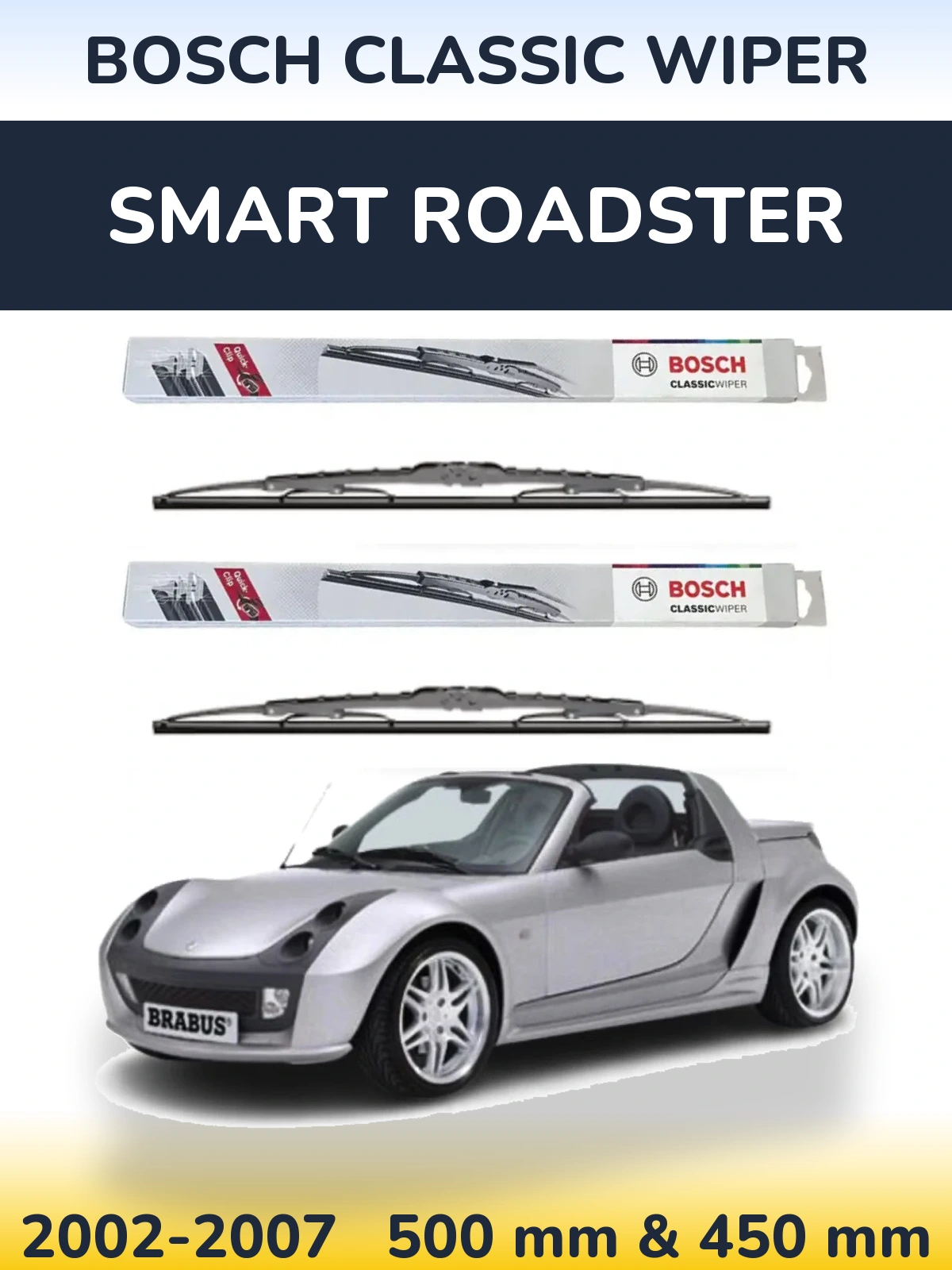 Komplet przednich wycieraczek BOSCH Classic Wiper 500 & 450 mm do Smart Roadster 2002-2007