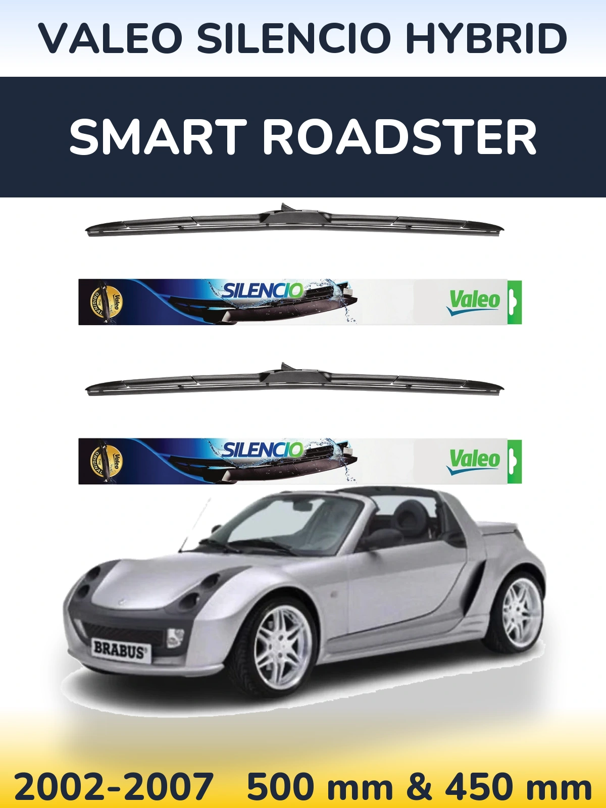 Komplet przednich wycieraczek Valeo Silencio Hybrid 500 & 450 mm do Smart Roadster 2002-2007