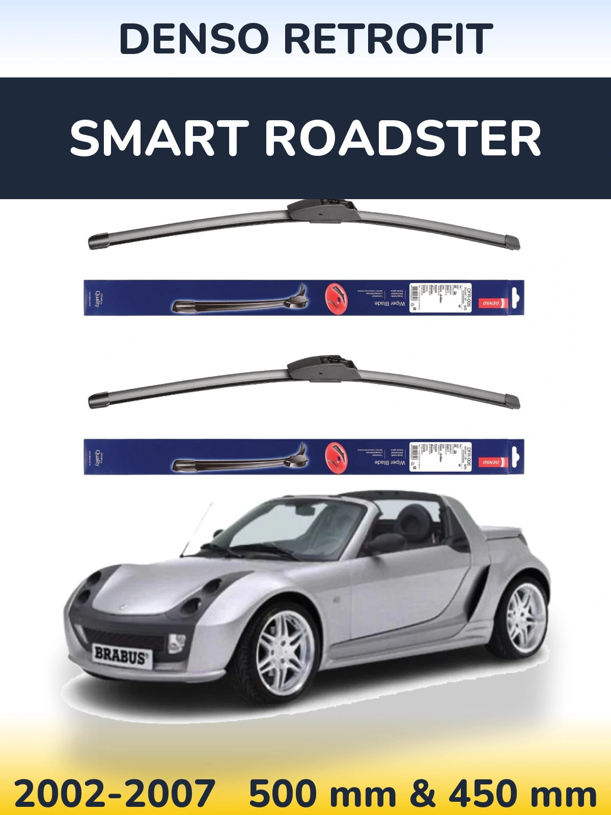 Komplet przednich wycieraczek Denso Retrofit 500 & 450 mm do Smart Roadster 2002-2007
