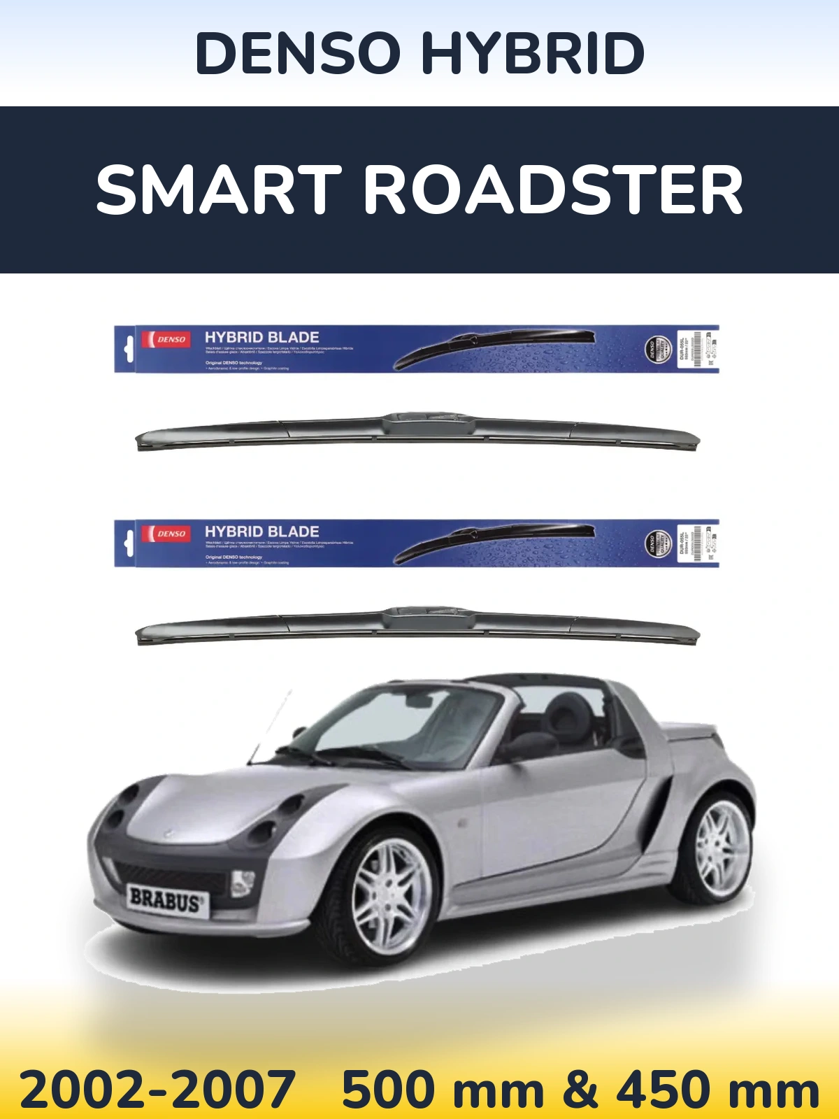 Komplet przednich wycieraczek Denso Hybrid 500 & 450 mm do Smart Roadster 2002-2007