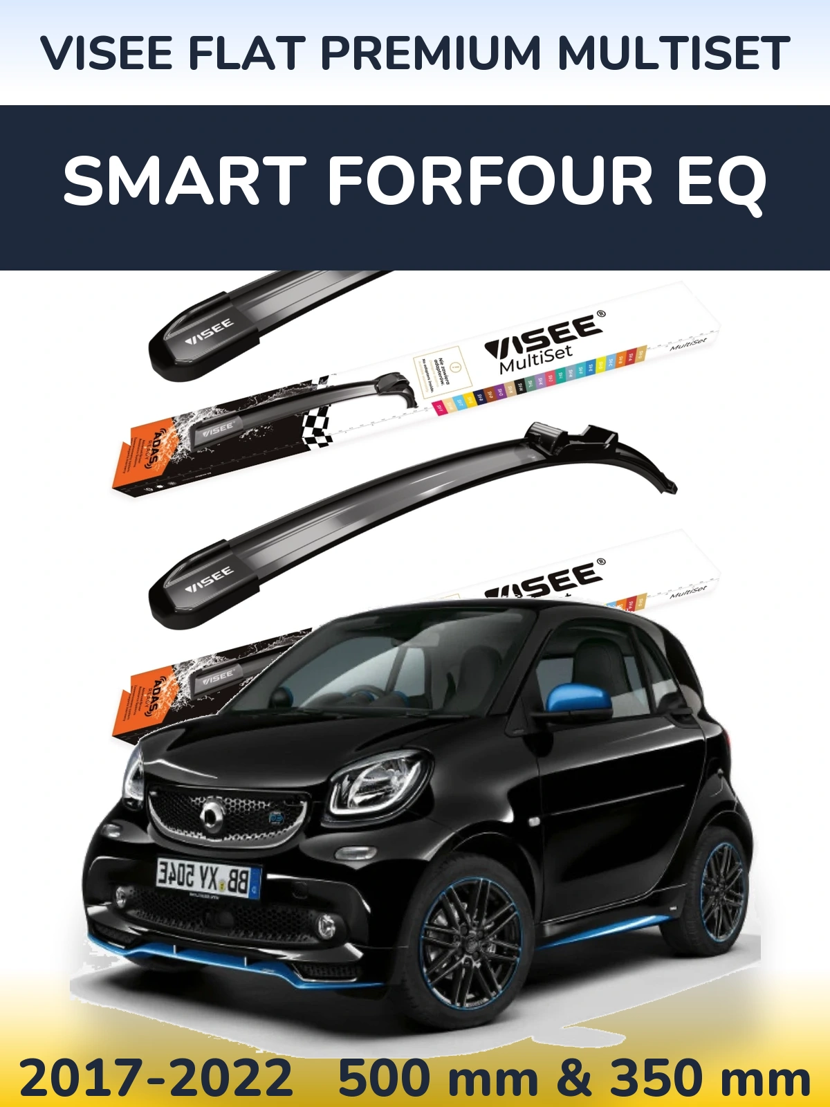 Front wiper blade set VISEE FLAT PREMIUM MultiSet 500 & 350 mm for Smart Forfour EQ 2017-2022
