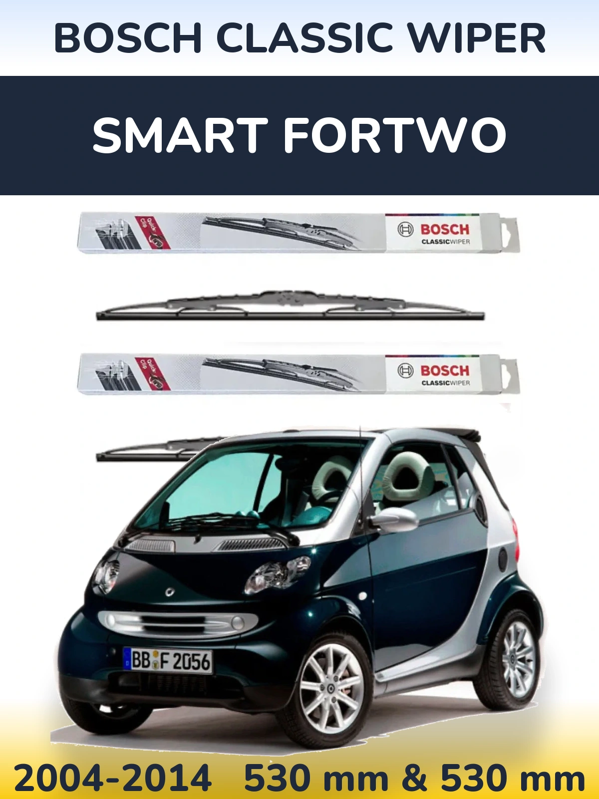 Komplet przednich wycieraczek BOSCH Classic Wiper 530 & 530 mm do Smart Fortwo 2004-2014
