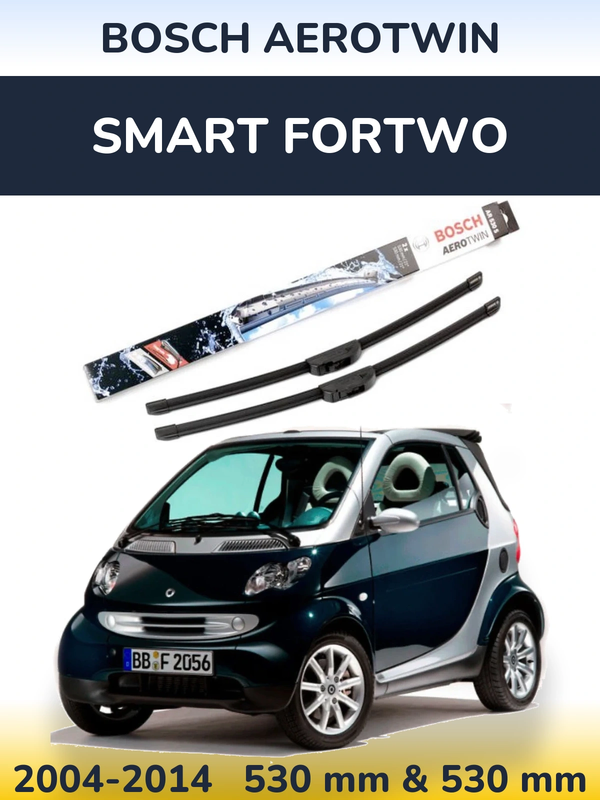 Komplet przednich wycieraczek BOSCH AeroTwin 530 & 530 mm do Smart Fortwo 2004-2014