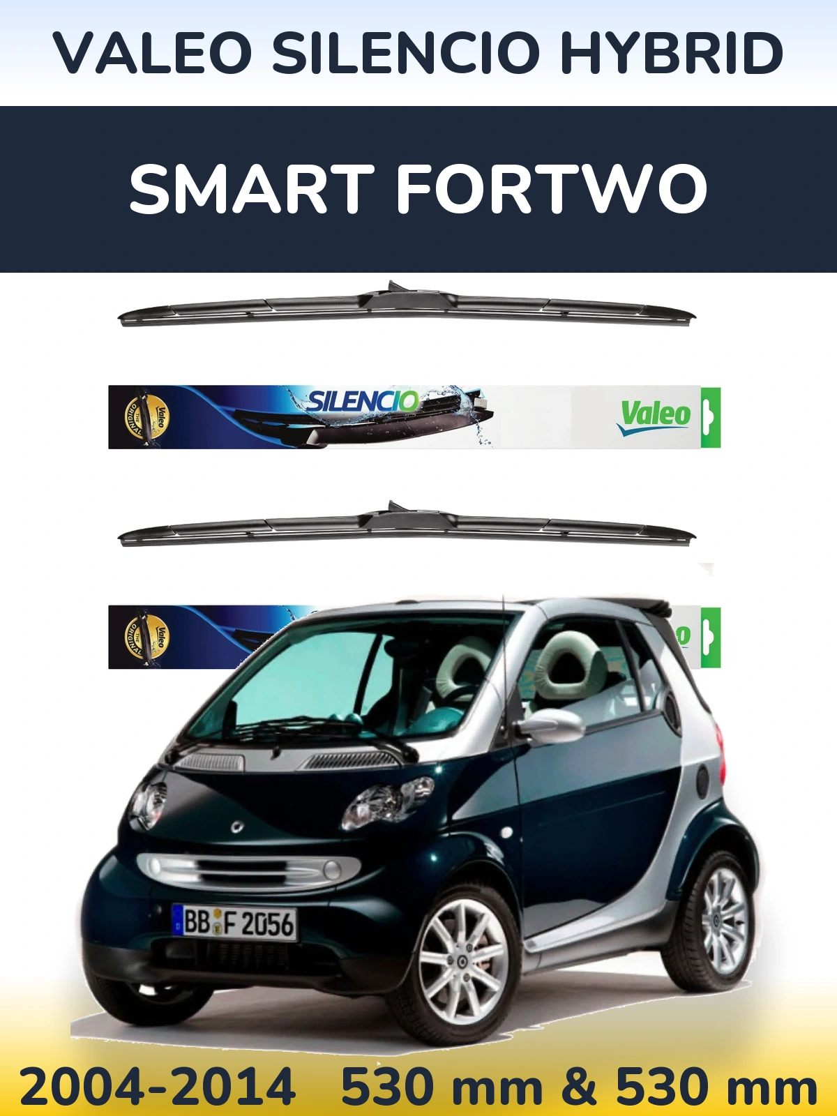Комплект передних дворников Valeo Silencio Hybrid 530 & 530 мм для Smart Fortwo 2004-2014