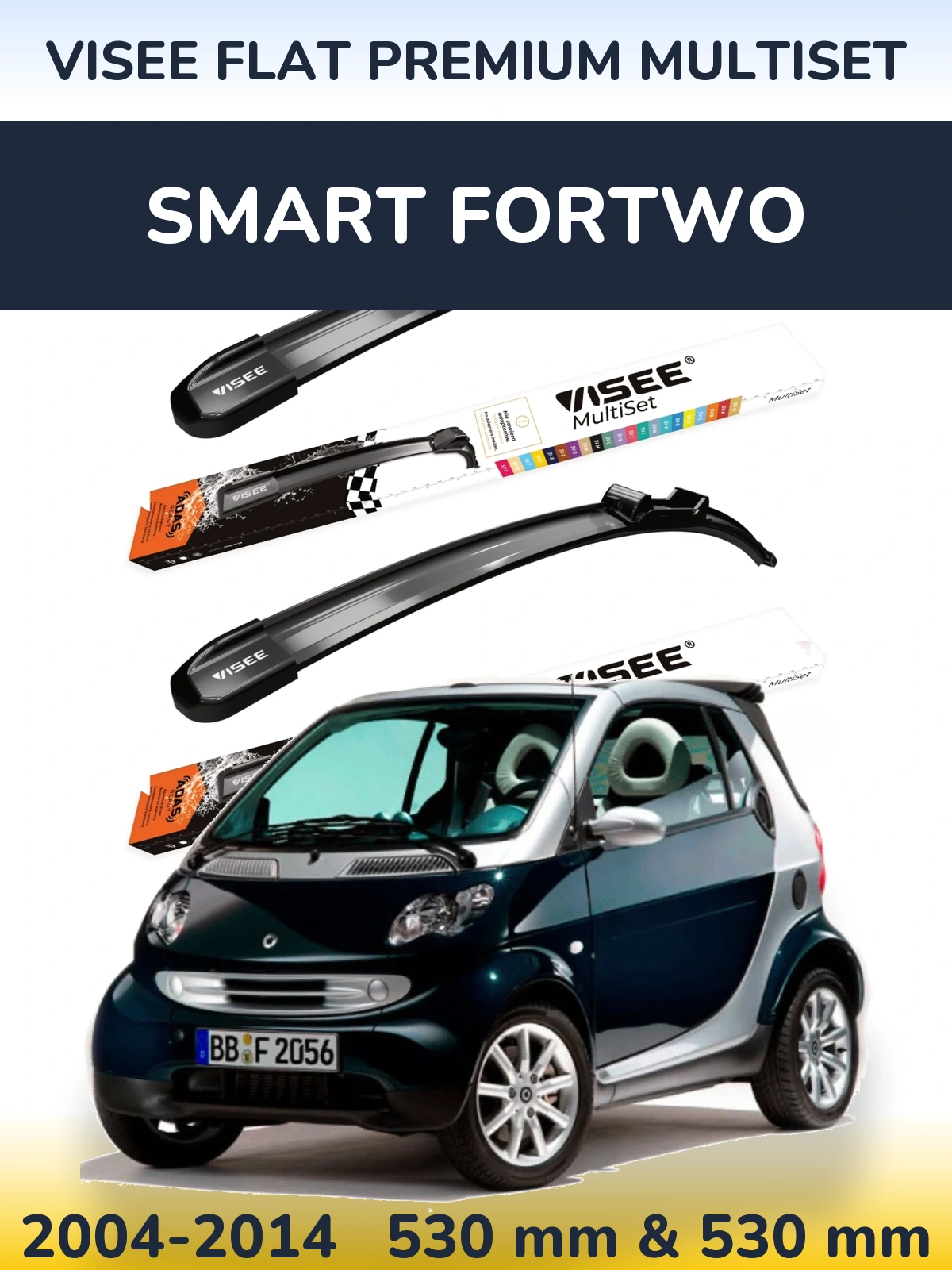 Komplet przednich wycieraczek VISEE FLAT PREMIUM MultiSet 530 & 530 mm do Smart Fortwo 2004-2014