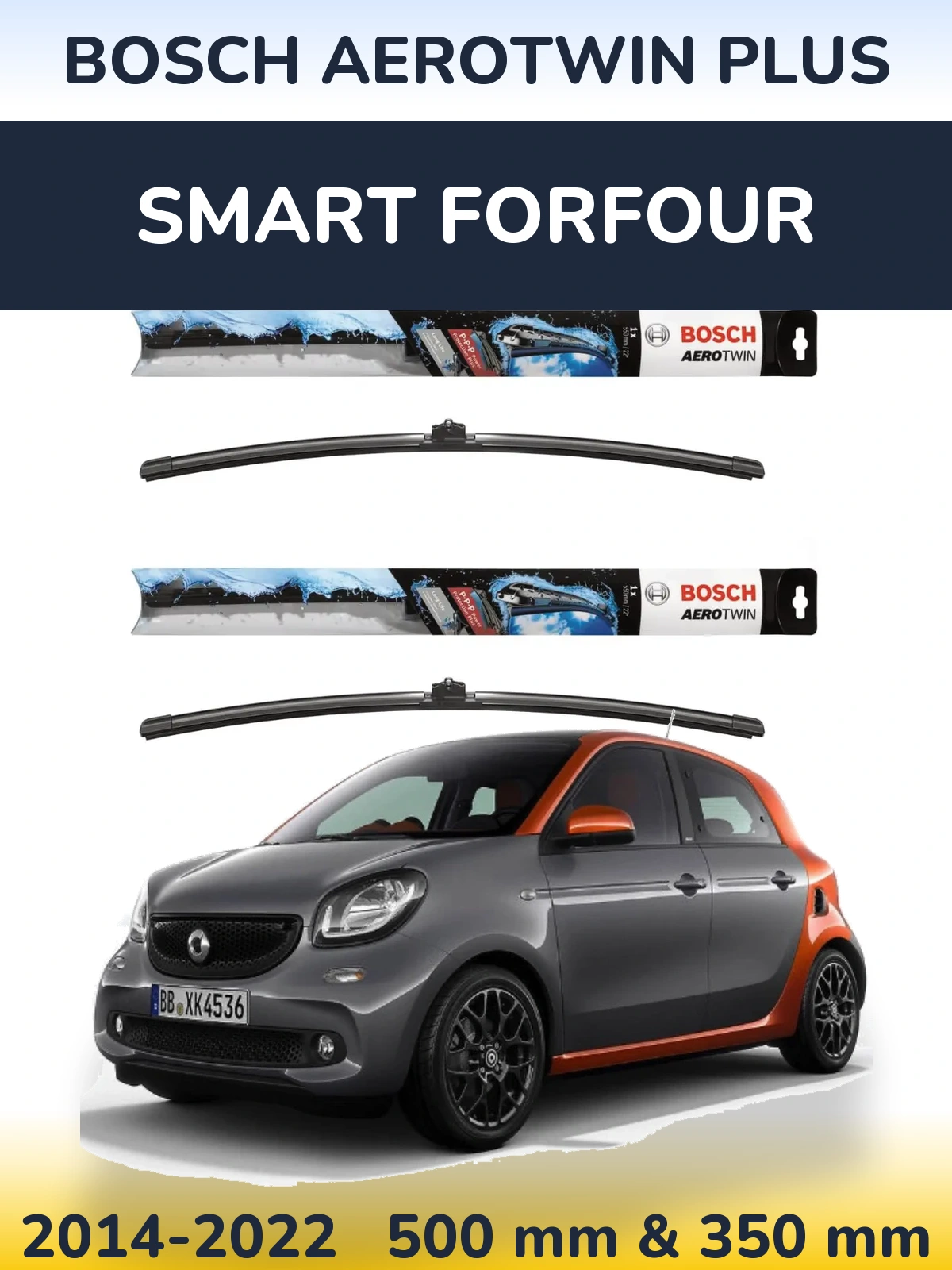 Комплект передних дворников BOSCH AeroTwin Plus 500 & 350 мм для Smart Forfour 2014-2022