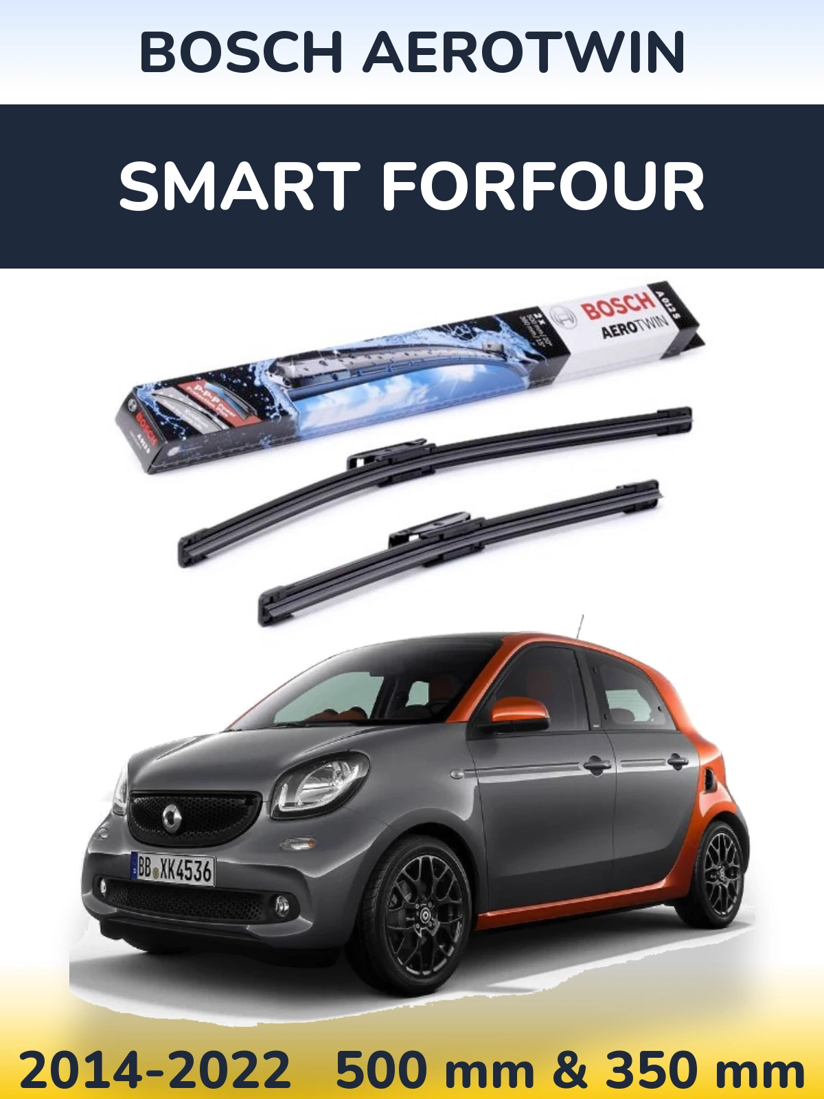 Комплект передних дворников BOSCH AeroTwin 500 & 360 мм для Smart Forfour 2014-2022