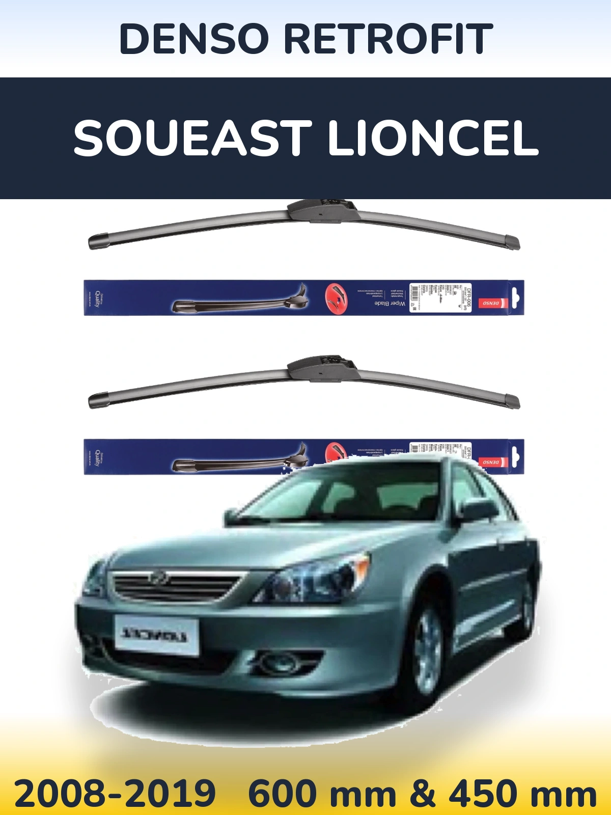 Комплект передних дворников Denso Retrofit 600 & 450 мм для Soueast Lioncel 2008-2019