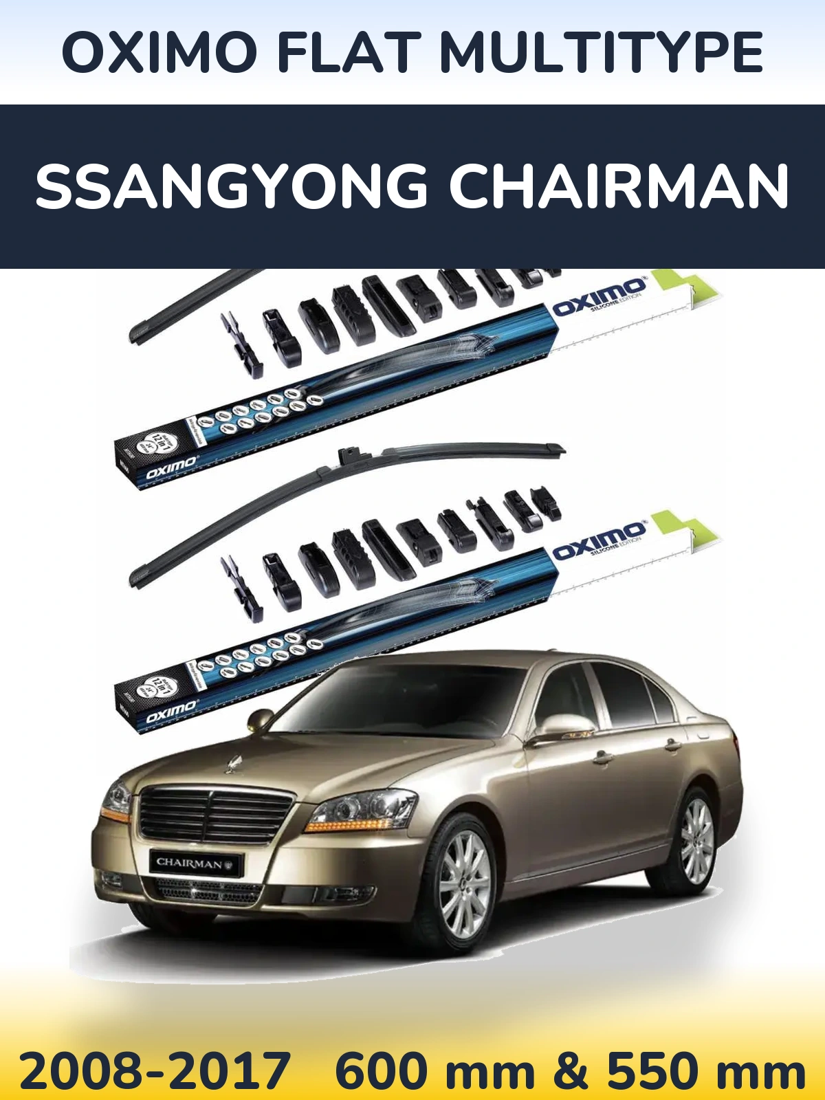 Komplet przednich wycieraczek Oximo Flat MultiType 600 & 550 mm do SsangYong Chairman 2008-2017