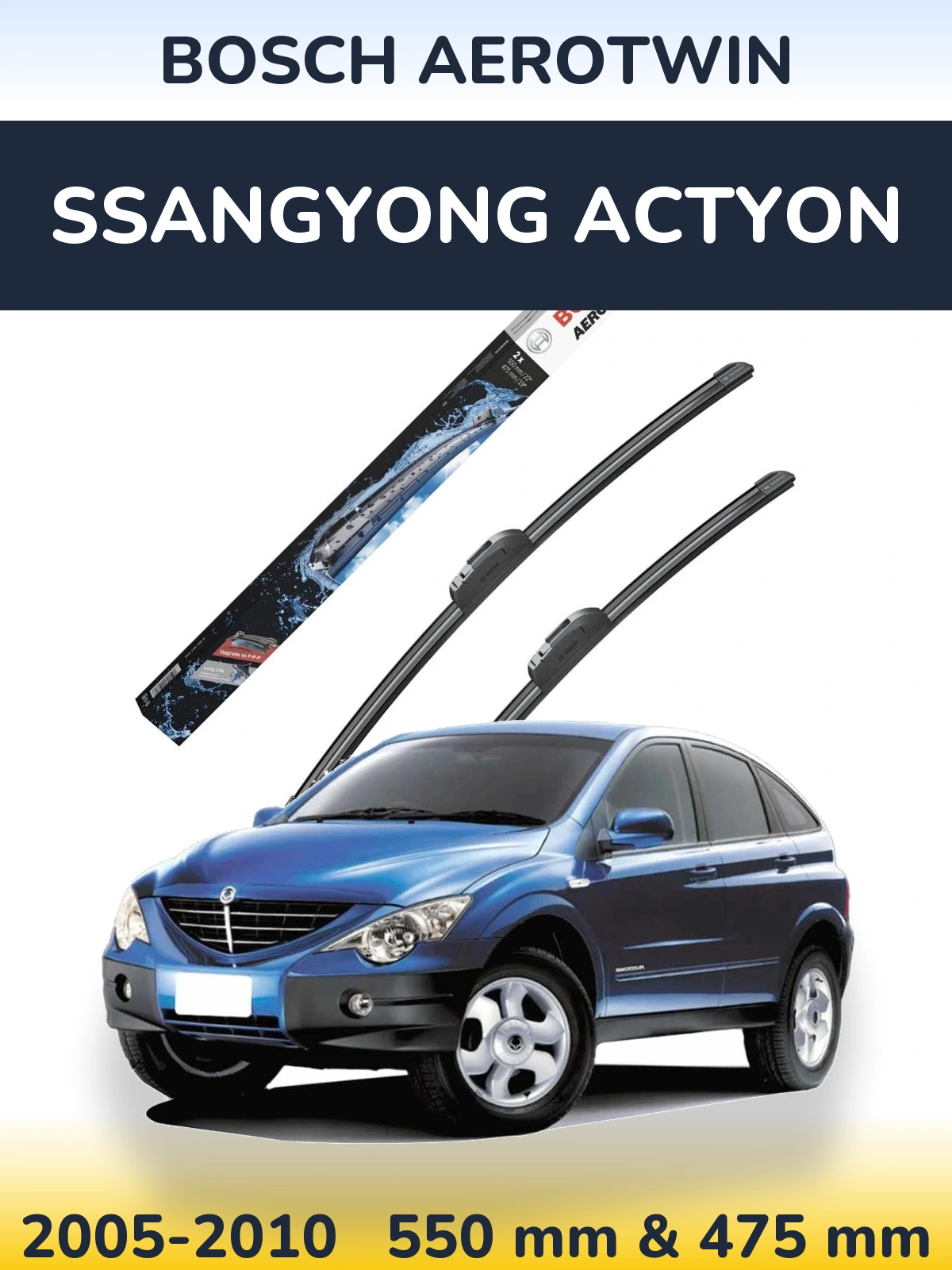 Komplet przednich wycieraczek BOSCH AeroTwin 550 & 475 mm do SsangYong Actyon 2005-2010