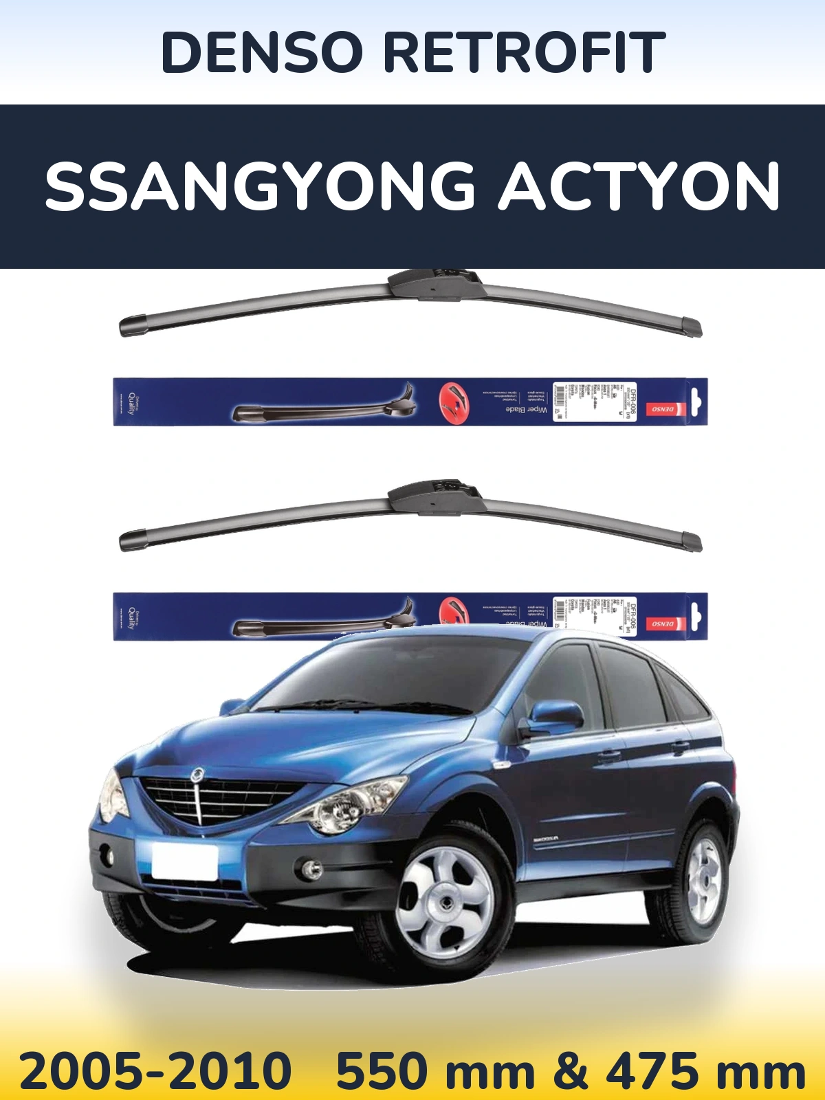 Komplet przednich wycieraczek Denso Retrofit 550 & 475 mm do SsangYong Actyon 2005-2010