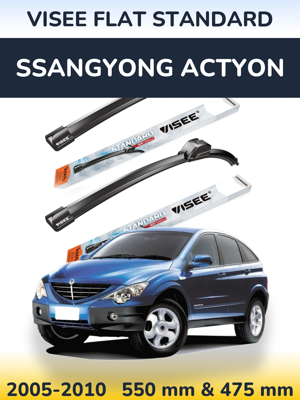Komplet przednich wycieraczek VISEE FLAT STANDARD 550 & 475 mm do SsangYong Actyon 2005-2010