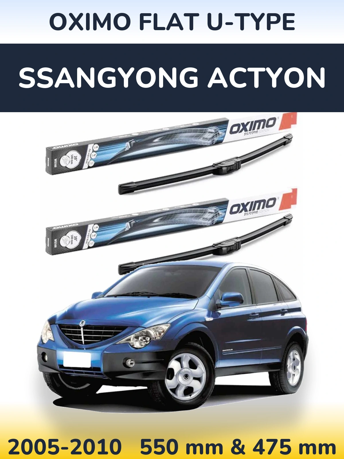 Komplet przednich wycieraczek Oximo Flat U-type 550 & 475 mm do SsangYong Actyon 2005-2010