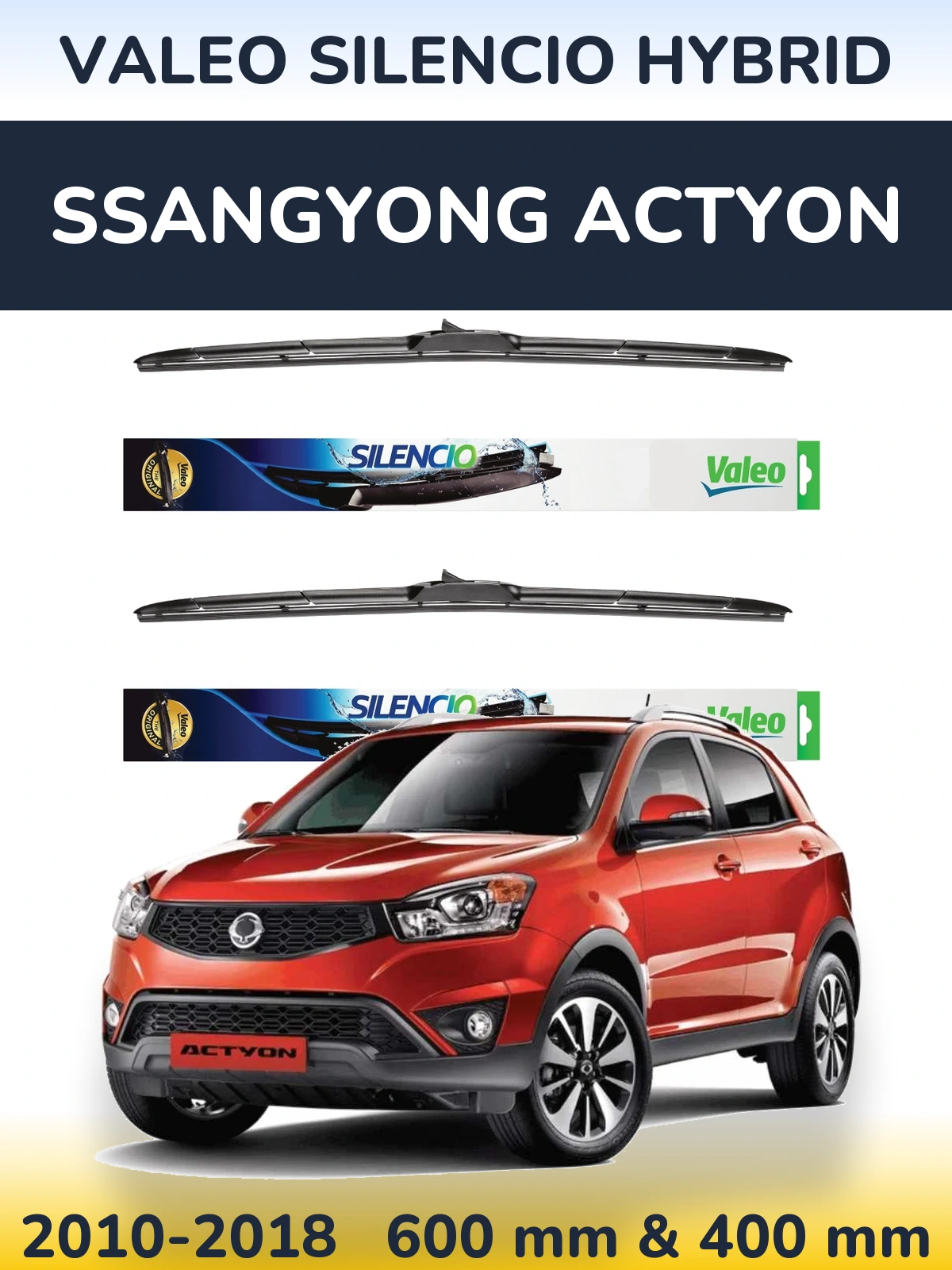 Комплект передних дворников Valeo Silencio Hybrid 600 & 400 мм для SsangYong Actyon 2010-2018