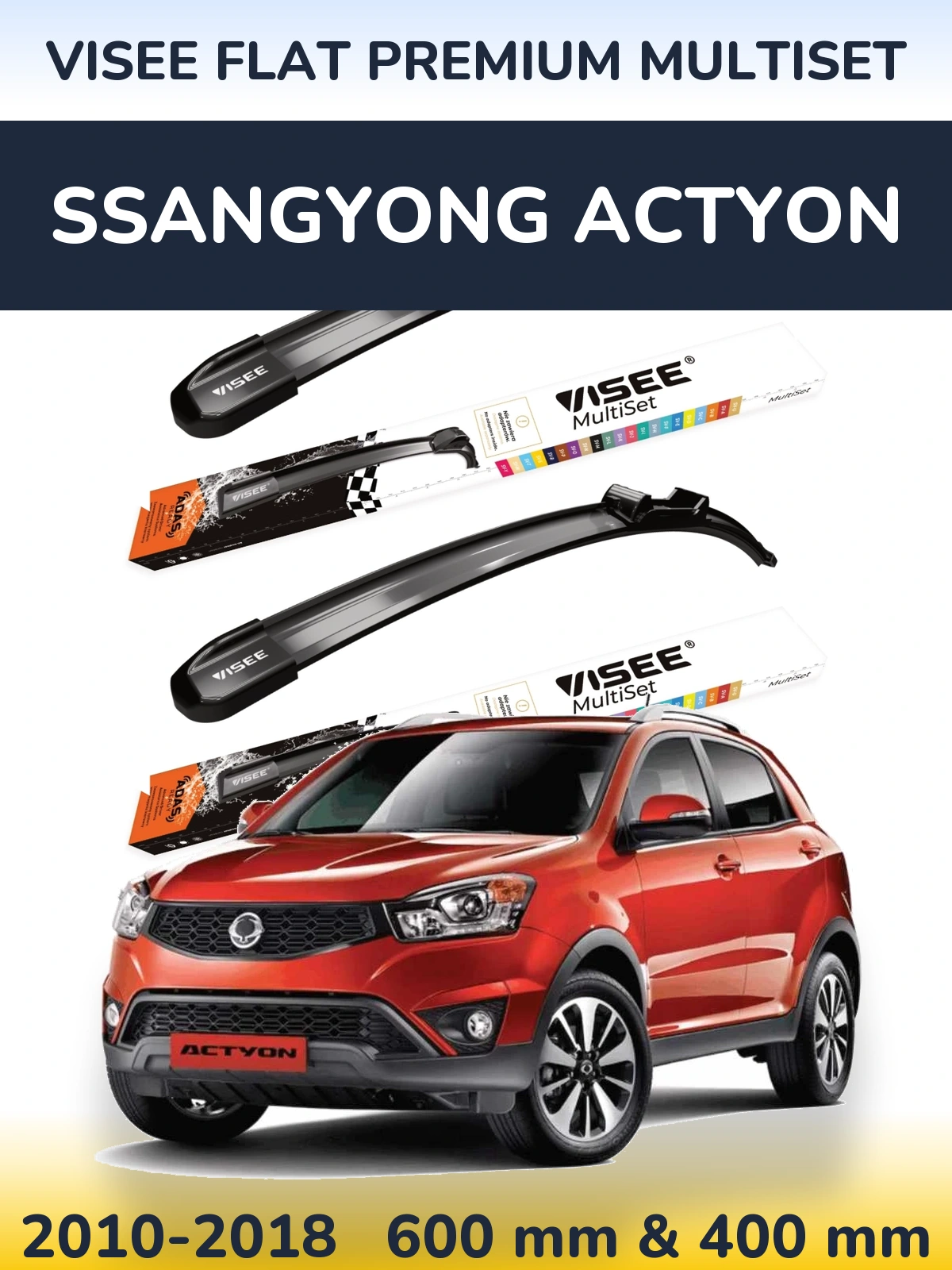 Komplet przednich wycieraczek VISEE FLAT PREMIUM MultiSet 600 & 400 mm do SsangYong Actyon 2010-2018