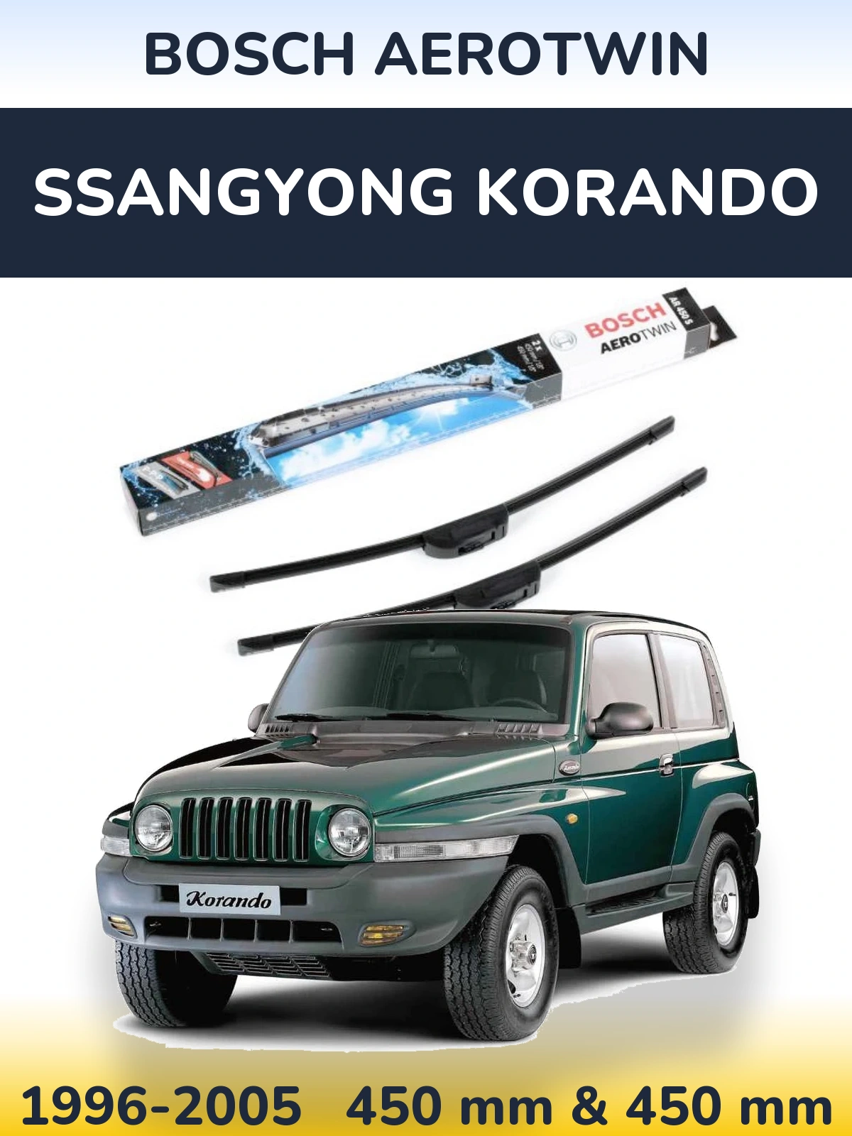 Komplet przednich wycieraczek BOSCH AeroTwin 450 & 450 mm do SsangYong Korando 1996-2005