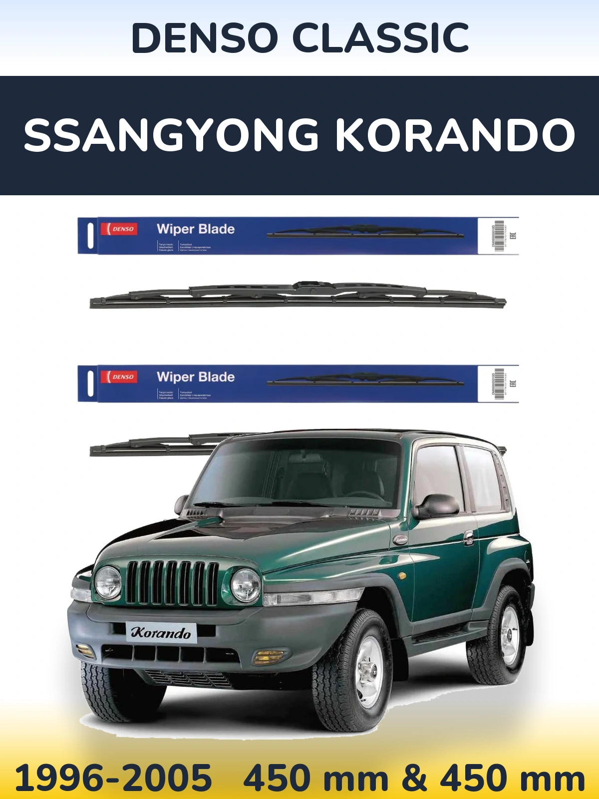 Komplet przednich wycieraczek Denso Classic 450 & 450 mm do SsangYong Korando 1996-2005
