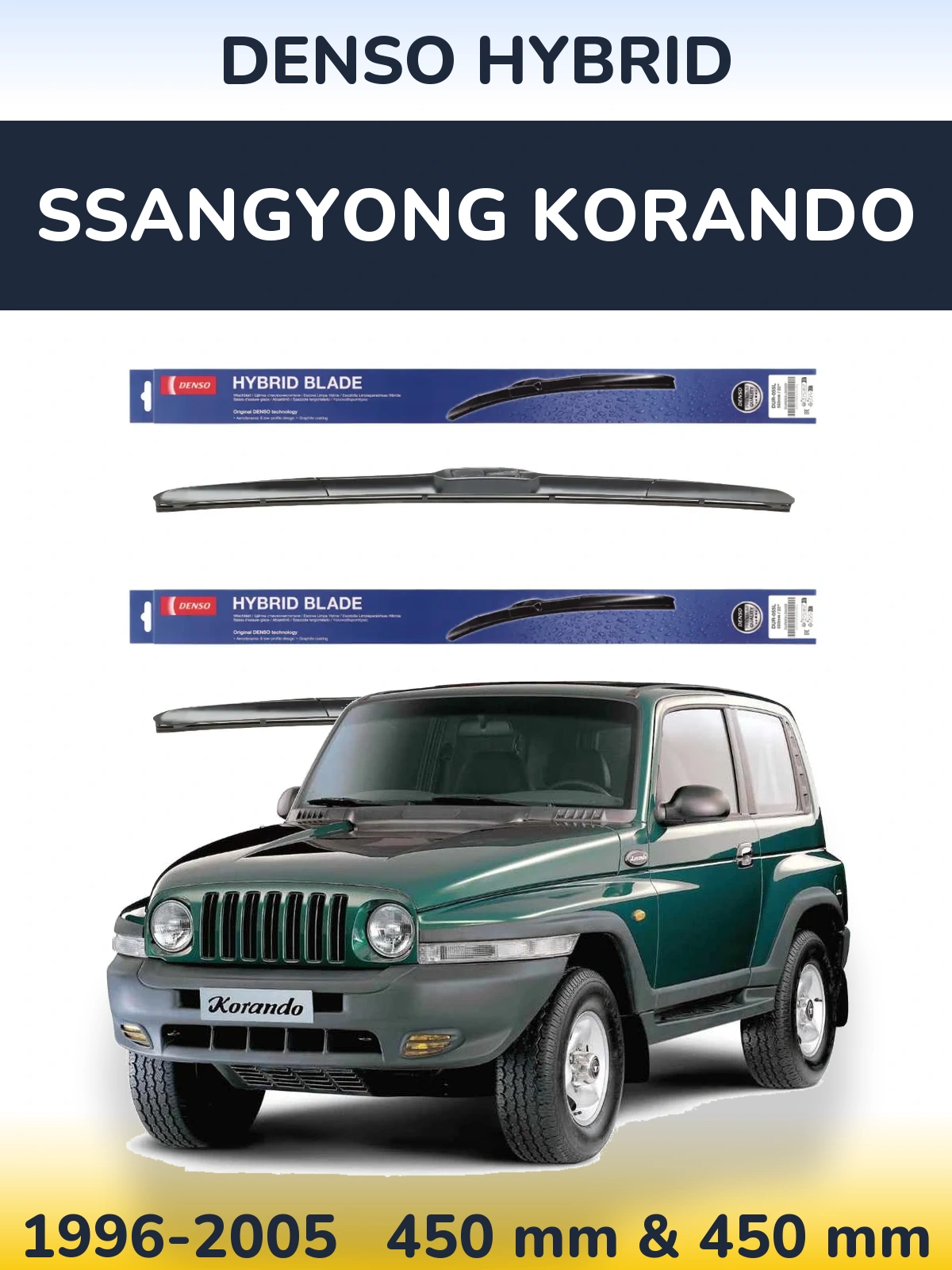Komplet przednich wycieraczek Denso Hybrid 450 & 450 mm do SsangYong Korando 1996-2005