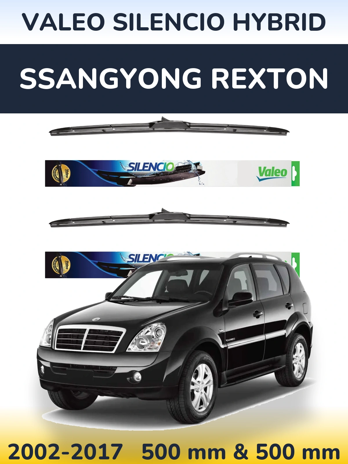 Комплект передних дворников Valeo Silencio Hybrid 500 & 500 мм для SsangYong Rexton 2002-2017