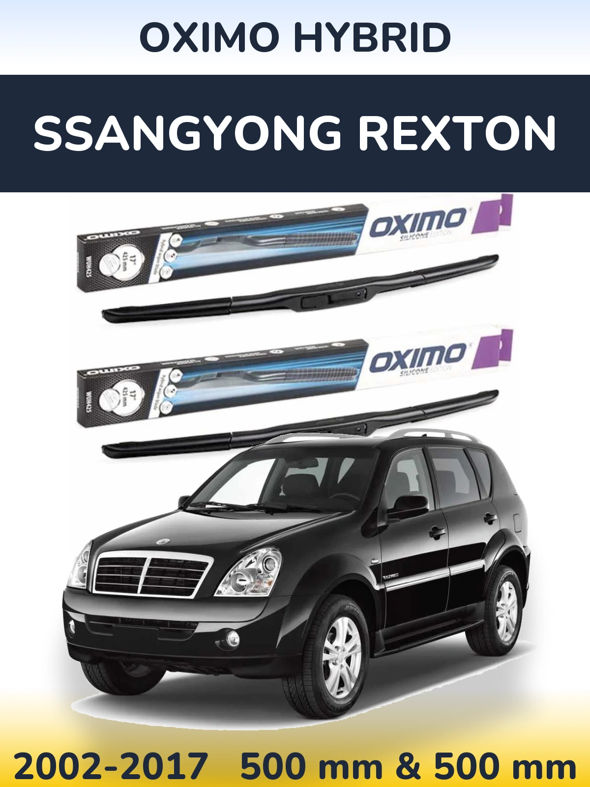 Комплект передних дворников Oximo Hybrid 500 & 500 мм для SsangYong Rexton 2002-2017