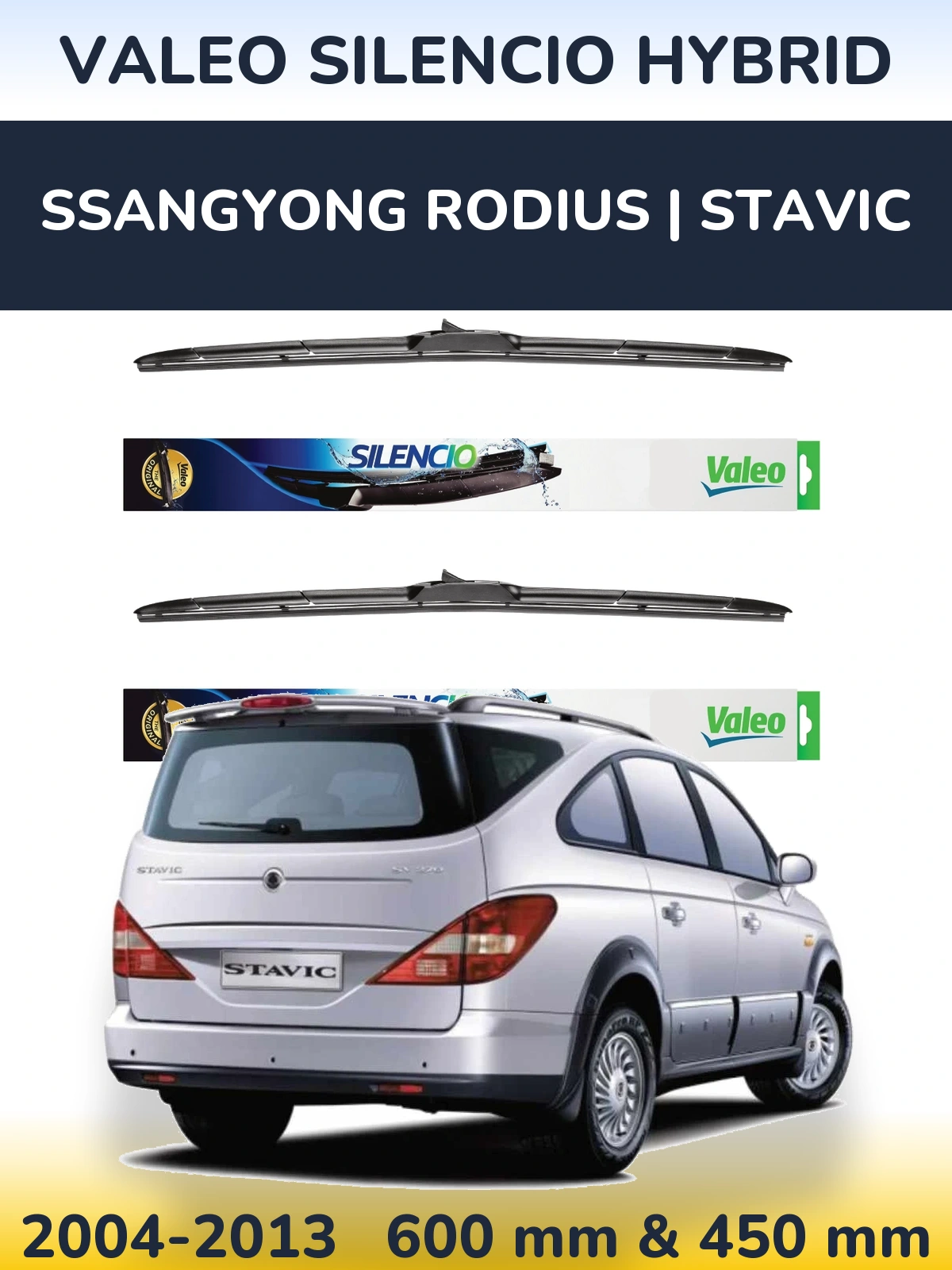 Комплект передних дворников Valeo Silencio Hybrid 600 & 450 мм для SsangYong Rodius | Stavic 2004-2013