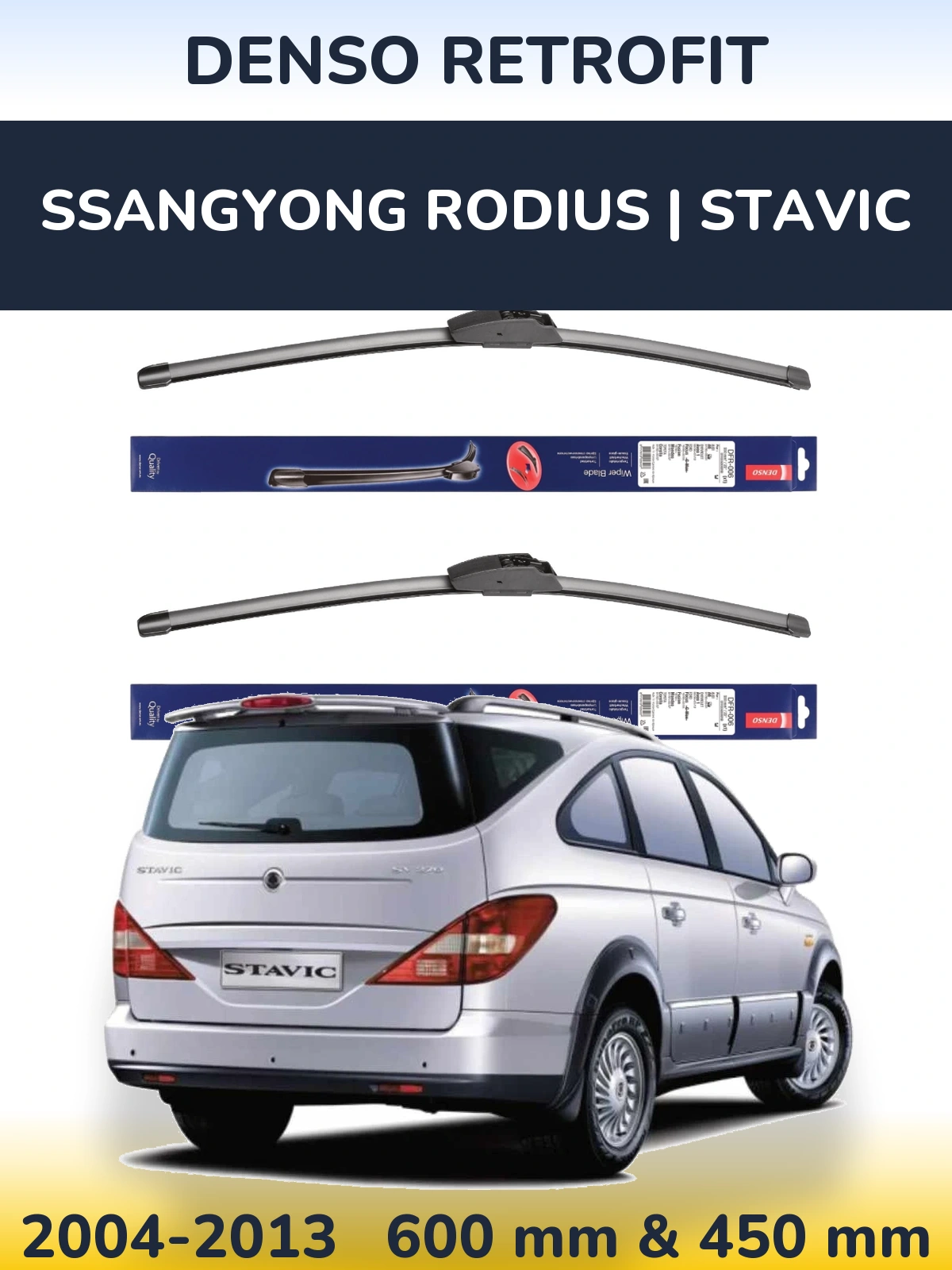 Комплект передних дворников Denso Retrofit 600 & 450 мм для SsangYong Rodius | Stavic 2004-2013