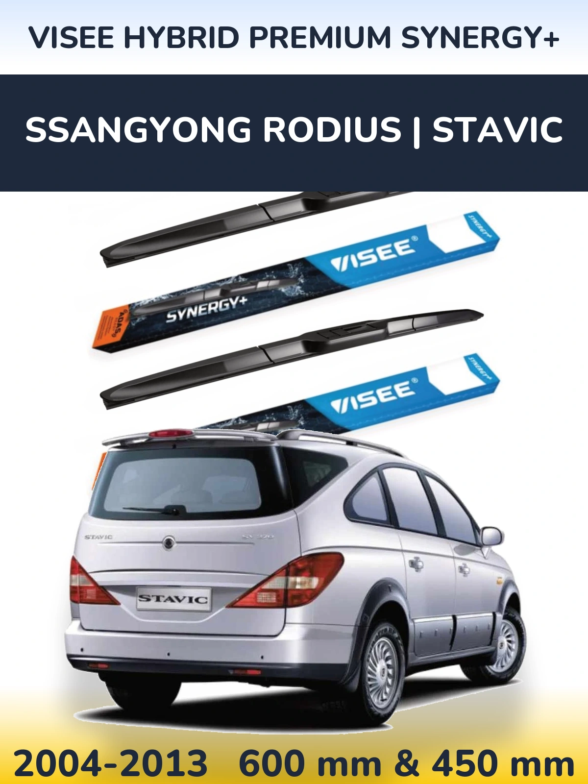 Комплект передних дворников VISEE HYBRID PREMIUM SYNERGY+ 600 & 450 мм для SsangYong Rodius | Stavic 2004-2013