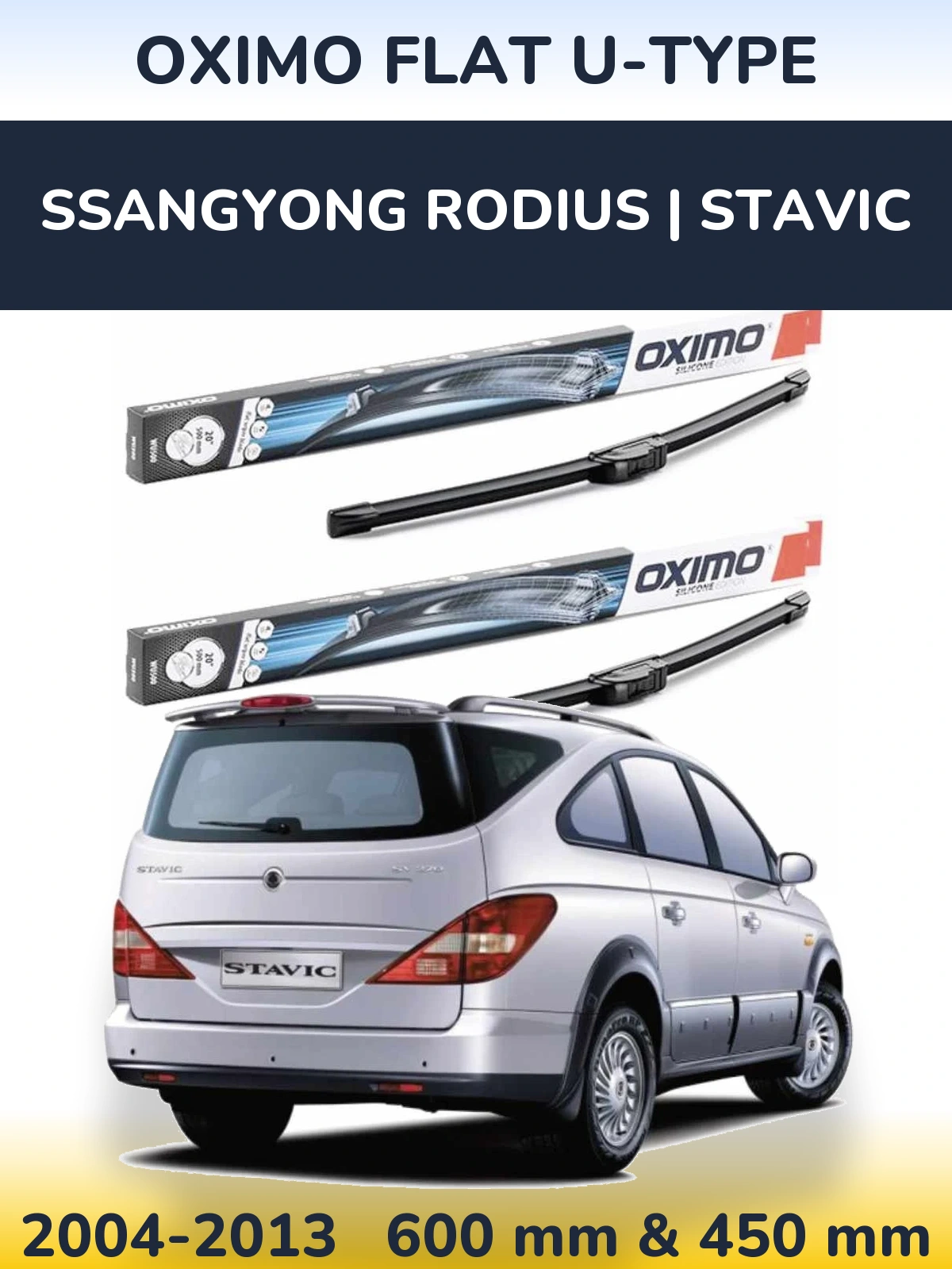 Komplet przednich wycieraczek Oximo Flat U-type 600 & 450 mm do SsangYong Rodius | Stavic 2004-2013