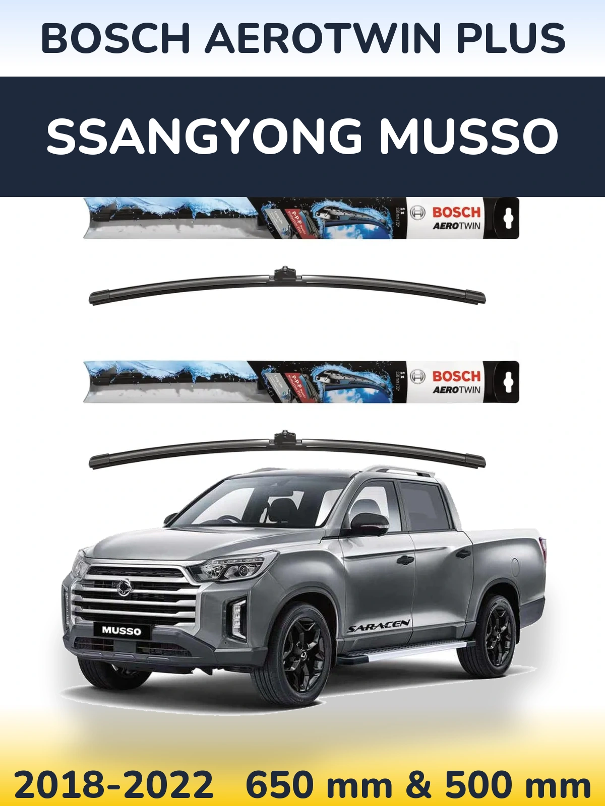 Komplet przednich wycieraczek BOSCH AeroTwin Plus 650 & 500 mm do SsangYong Musso 2018-2022