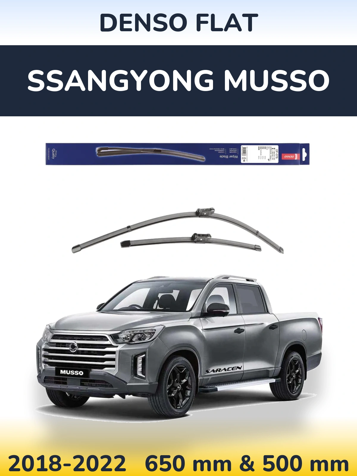 Komplet przednich wycieraczek Denso Flat 630 & 500 mm do SsangYong Musso 2018-2022