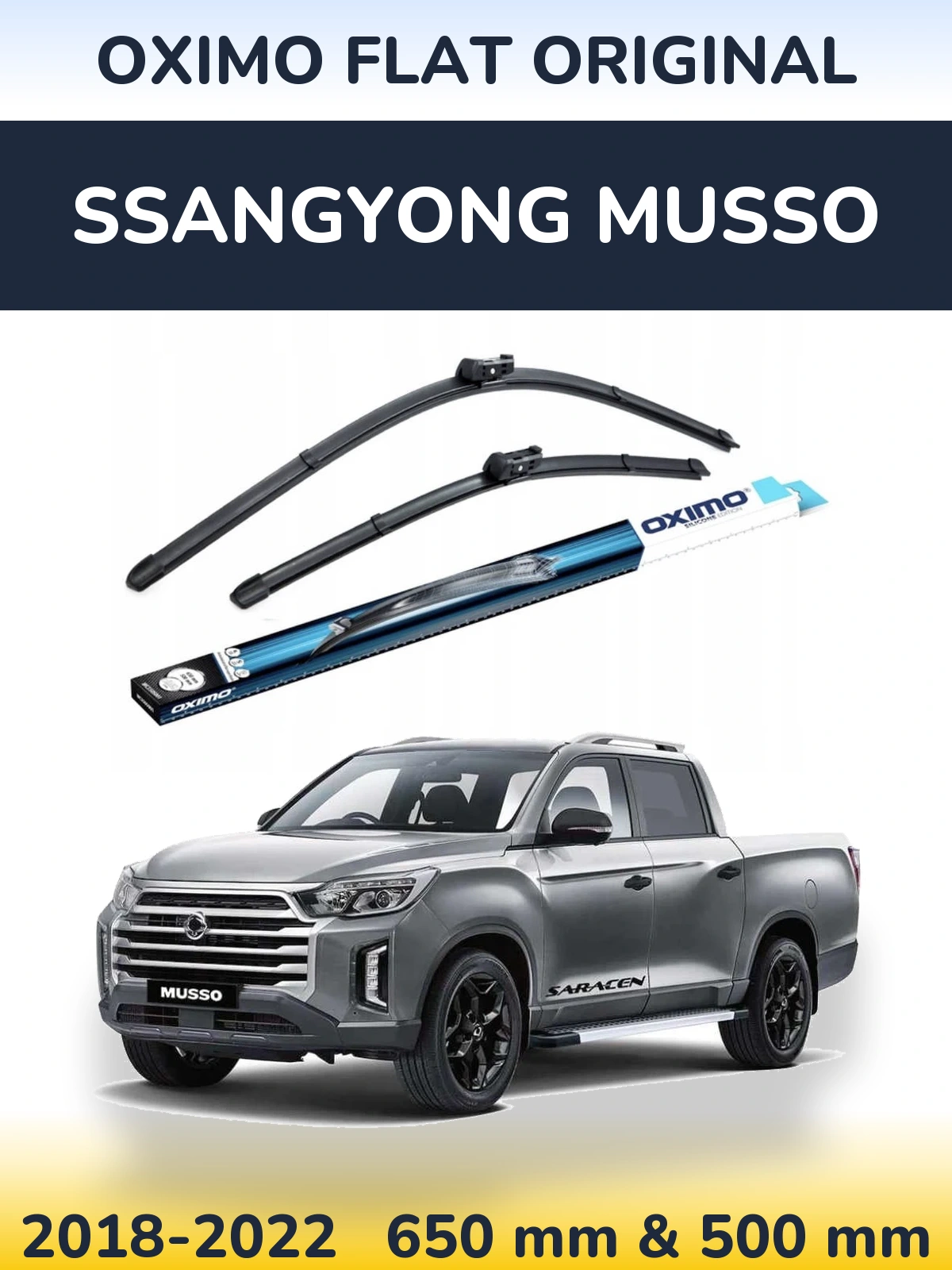 Комплект передних дворников Oximo Flat Original 650 & 500 мм для SsangYong Musso 2018-2022