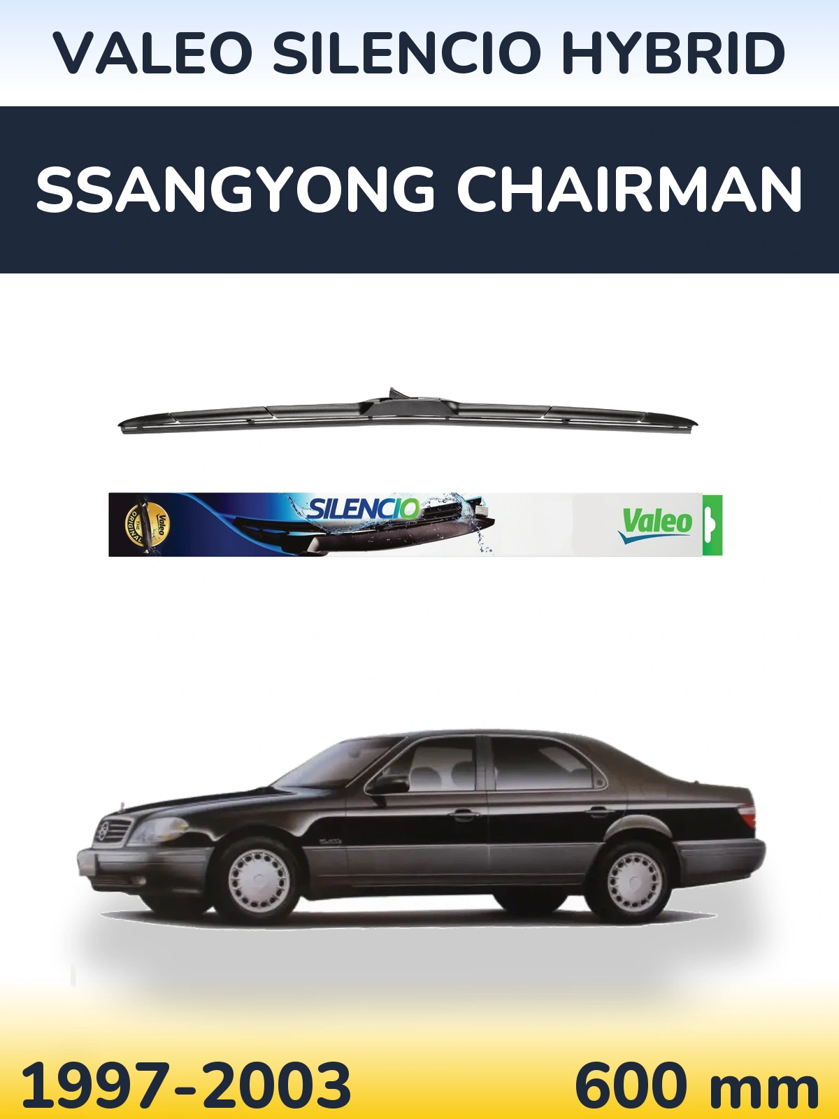 Передний дворник Valeo Silencio Hybrid 600 мм для SsangYong Chairman 1997-2003