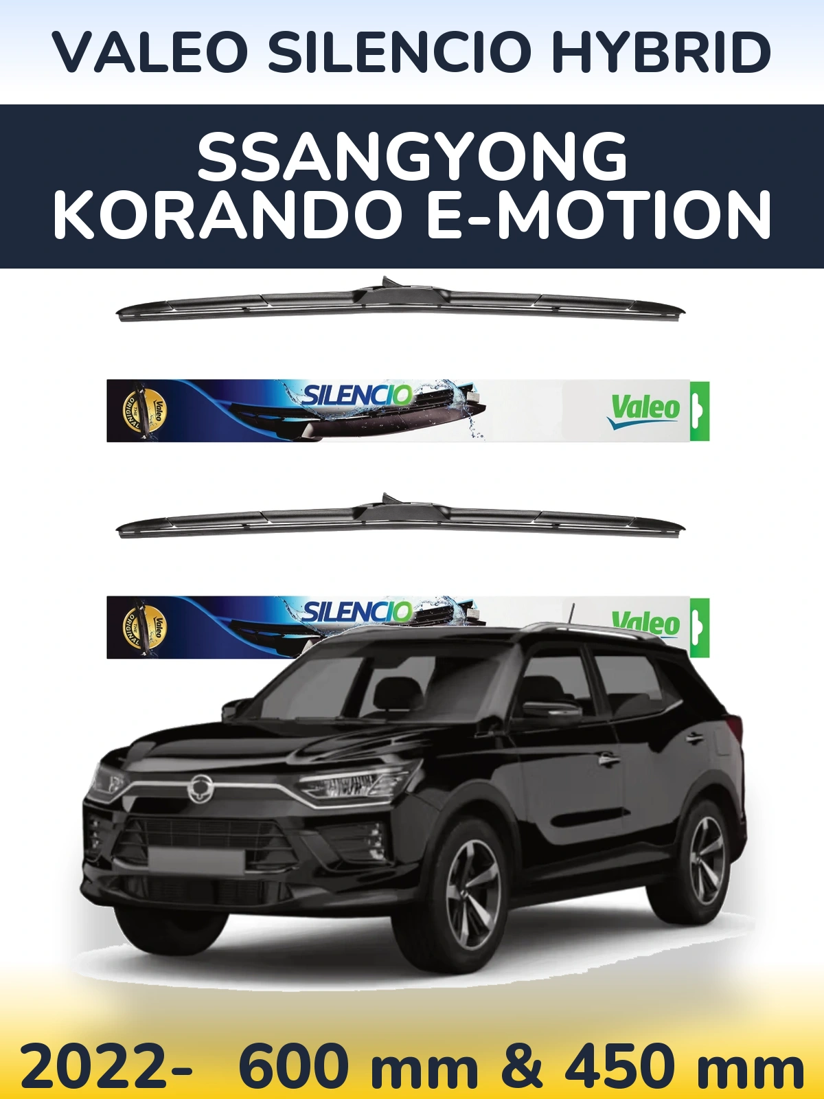 Комплект передних дворников Valeo Silencio Hybrid 600 & 450 мм для SsangYong Korando E-Motion 2022-2026