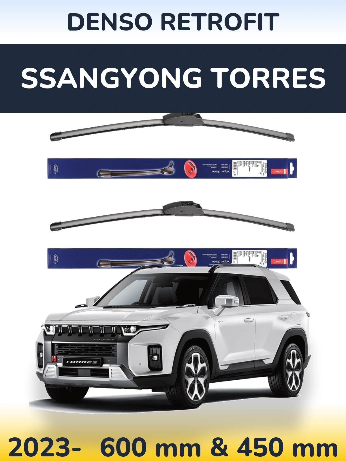 Front wiper blade set Denso Retrofit 600 & 450 mm for SsangYong Torres 2023-2026