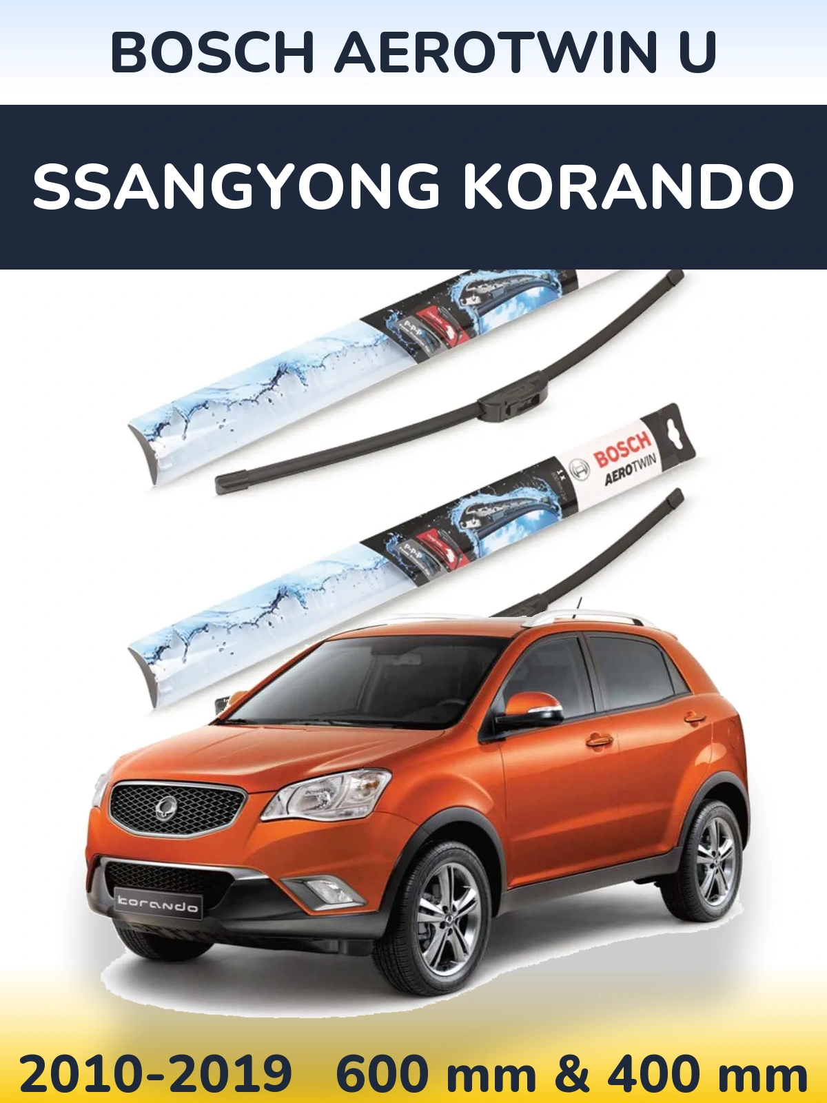 Komplet przednich wycieraczek BOSCH AeroTwin U 600 & 400 mm do SsangYong Korando 2010-2019
