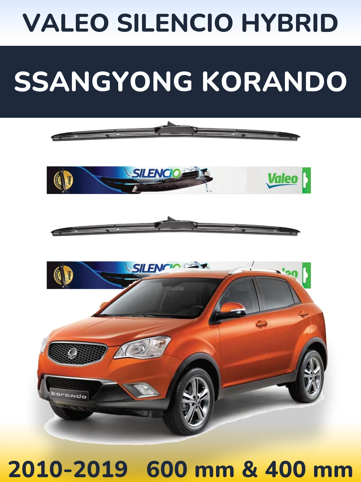 Komplet przednich wycieraczek Valeo Silencio Hybrid 600 & 400 mm do SsangYong Korando 2010-2019